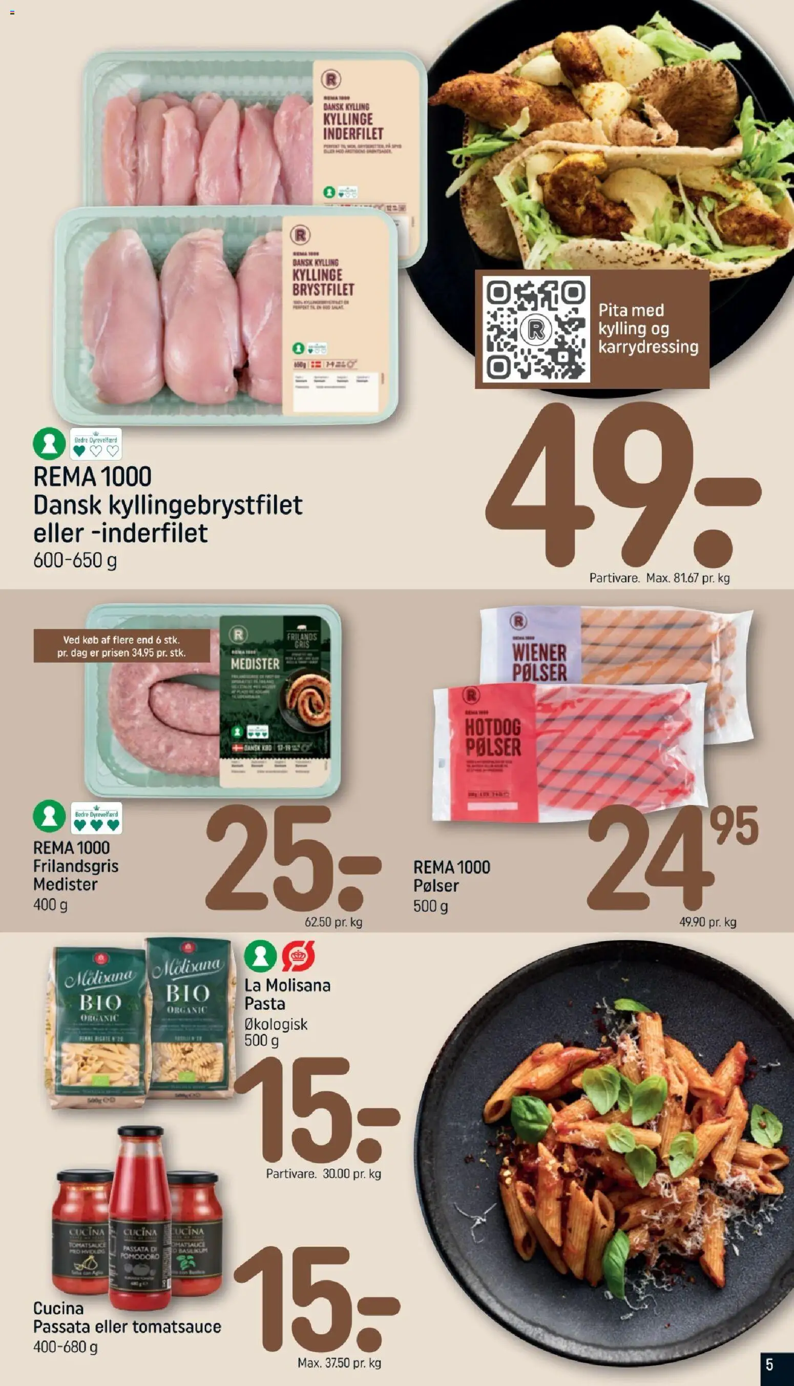 Rema 1000 tilbudsavis – gyldig fra 04/10/2026 | Side: 5 | Produkter: Pølser, Pasta