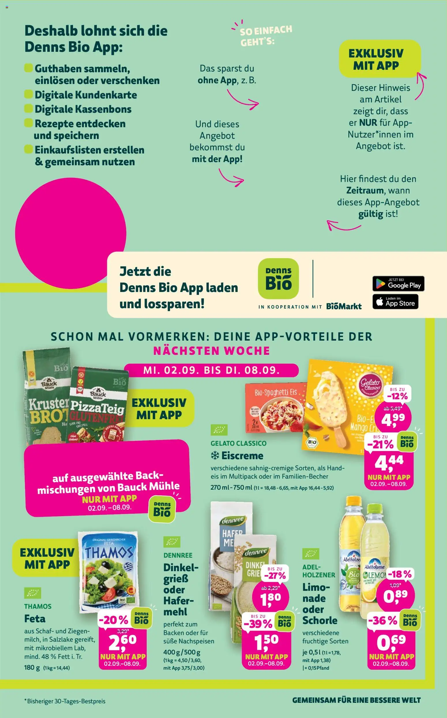 BioMarkt Prospekt – gültig ab 26.08.2026 | Seite: 3 | Produkte: Mühle, Feta, Adelholzener, Eis