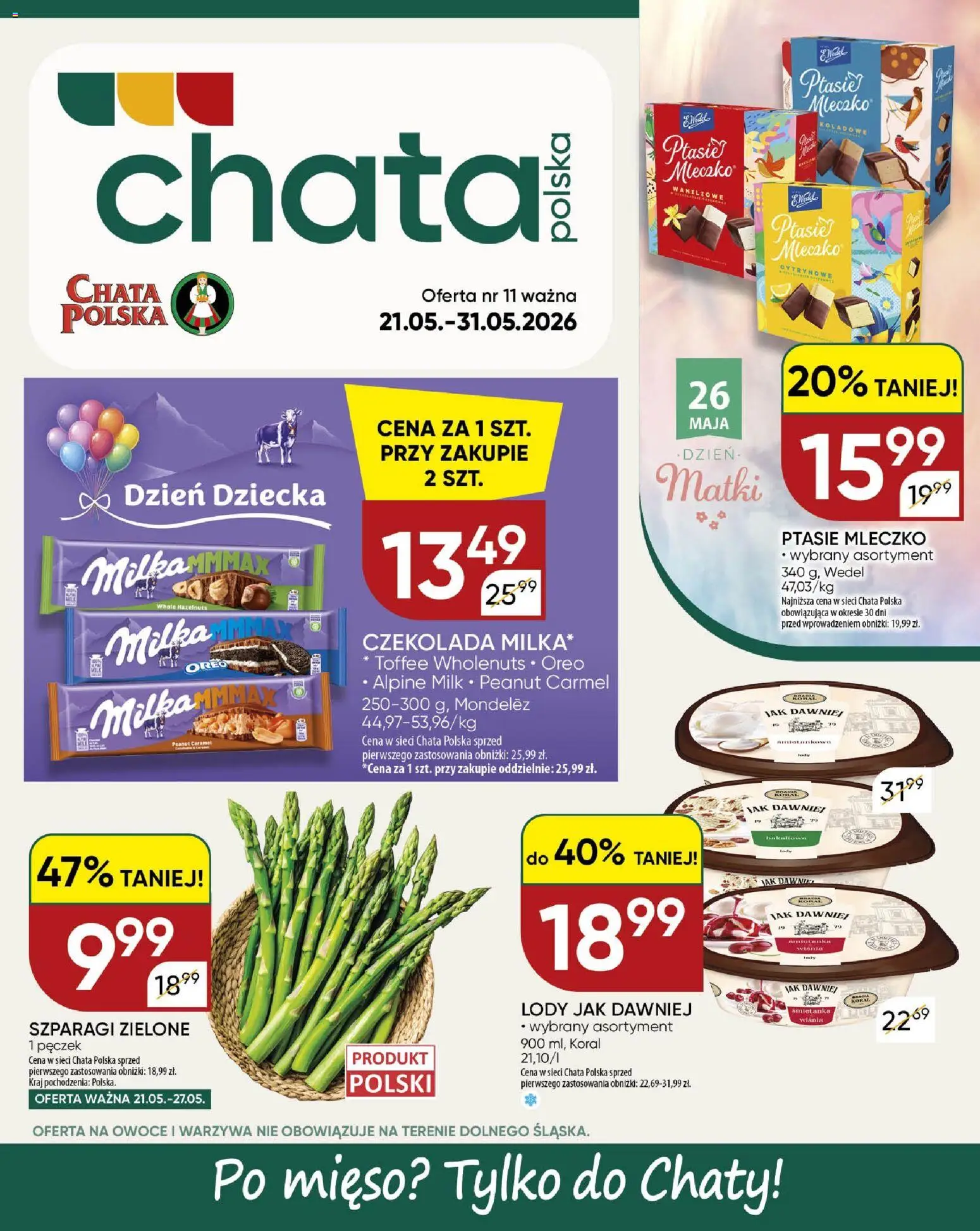 Chata Polska gazetka od 21.05.2026 | Strona: 24 | Produkty: Mięso, Ptasie mleczko, Lody, Warzywa