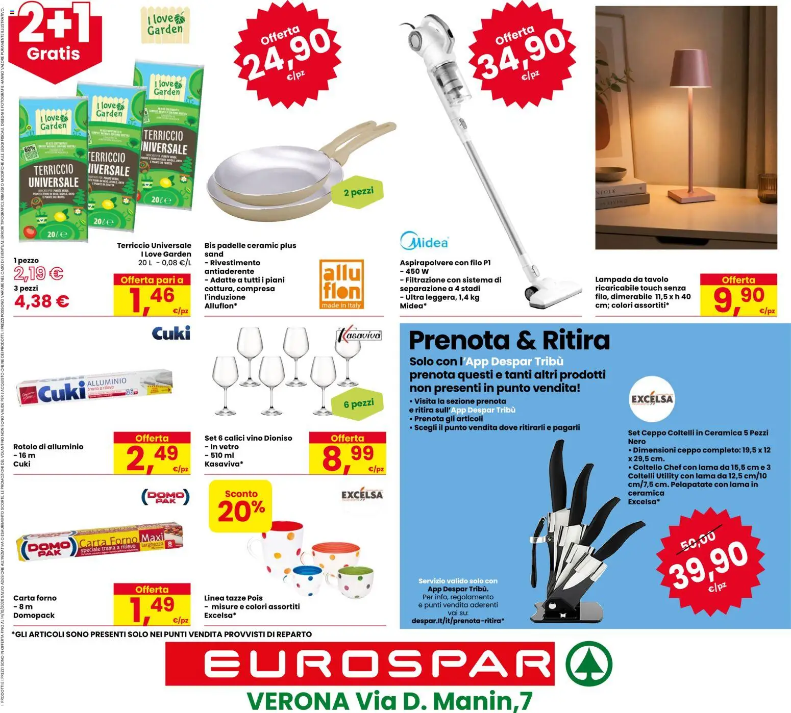 Volantino Eurospar del 08/10/2026 | Pagina: 24 | Prodotti: Aspirapolvere, Terriccio, Tavolo, Lampada