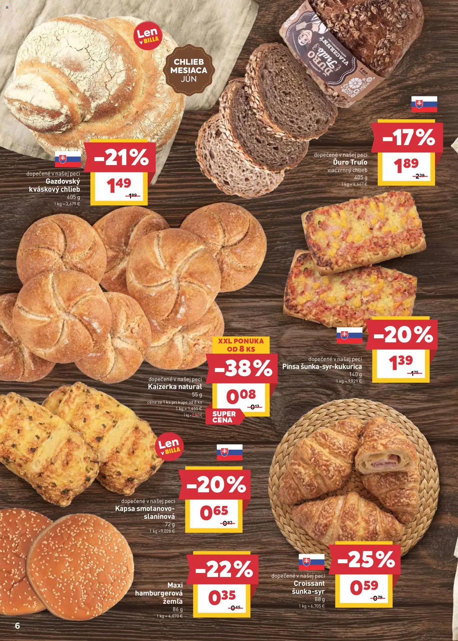 Nové Billa akcie – leták je platný od 17.06.2026 | Strana: 6 | Produkty: Chlieb, Croissant, Pec