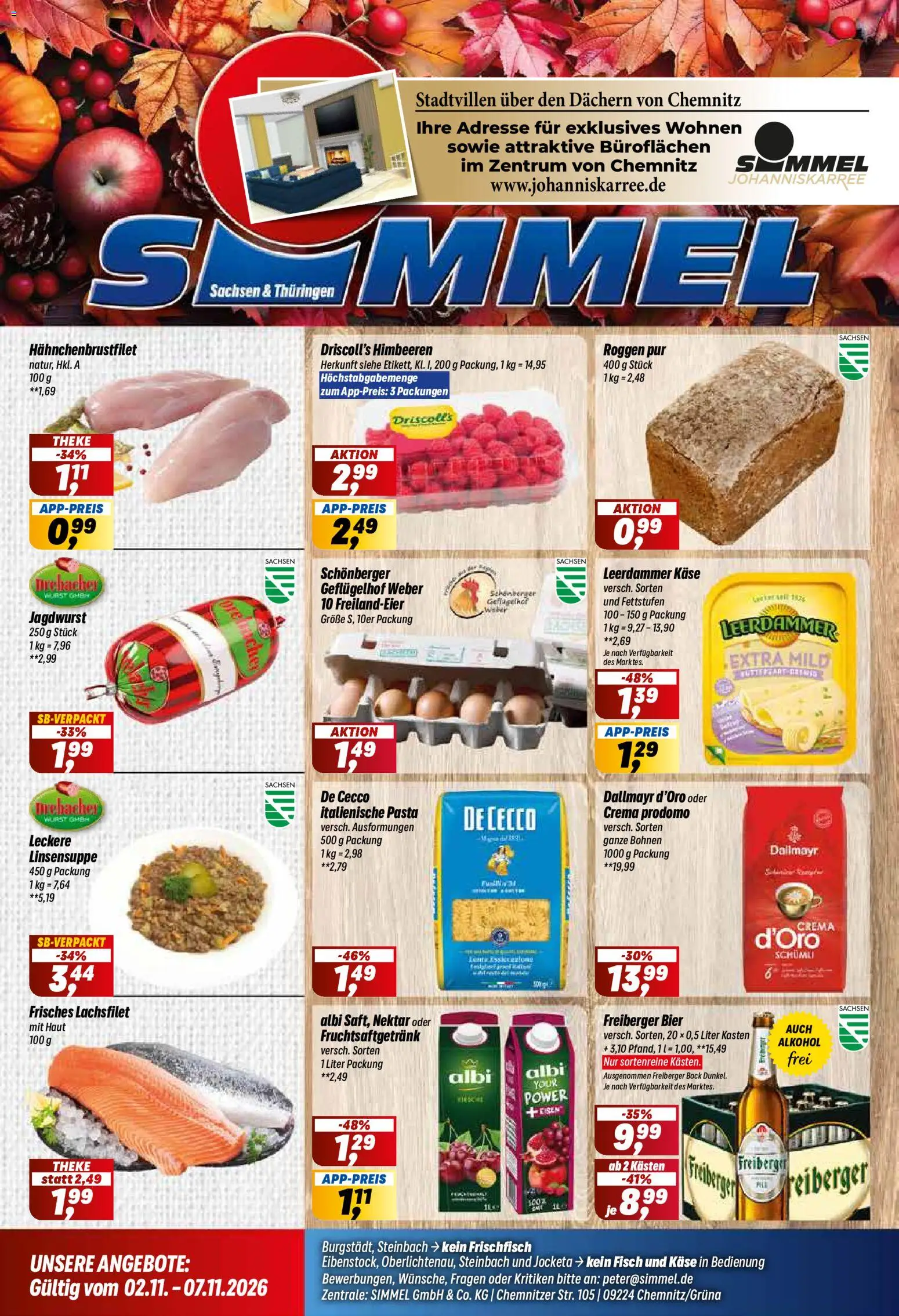 Simmel Prospekt – gültig ab 02.11.2026 | Seite: 1 | Produkte: Himbeeren, Dallmayr, Wurst, Pasta