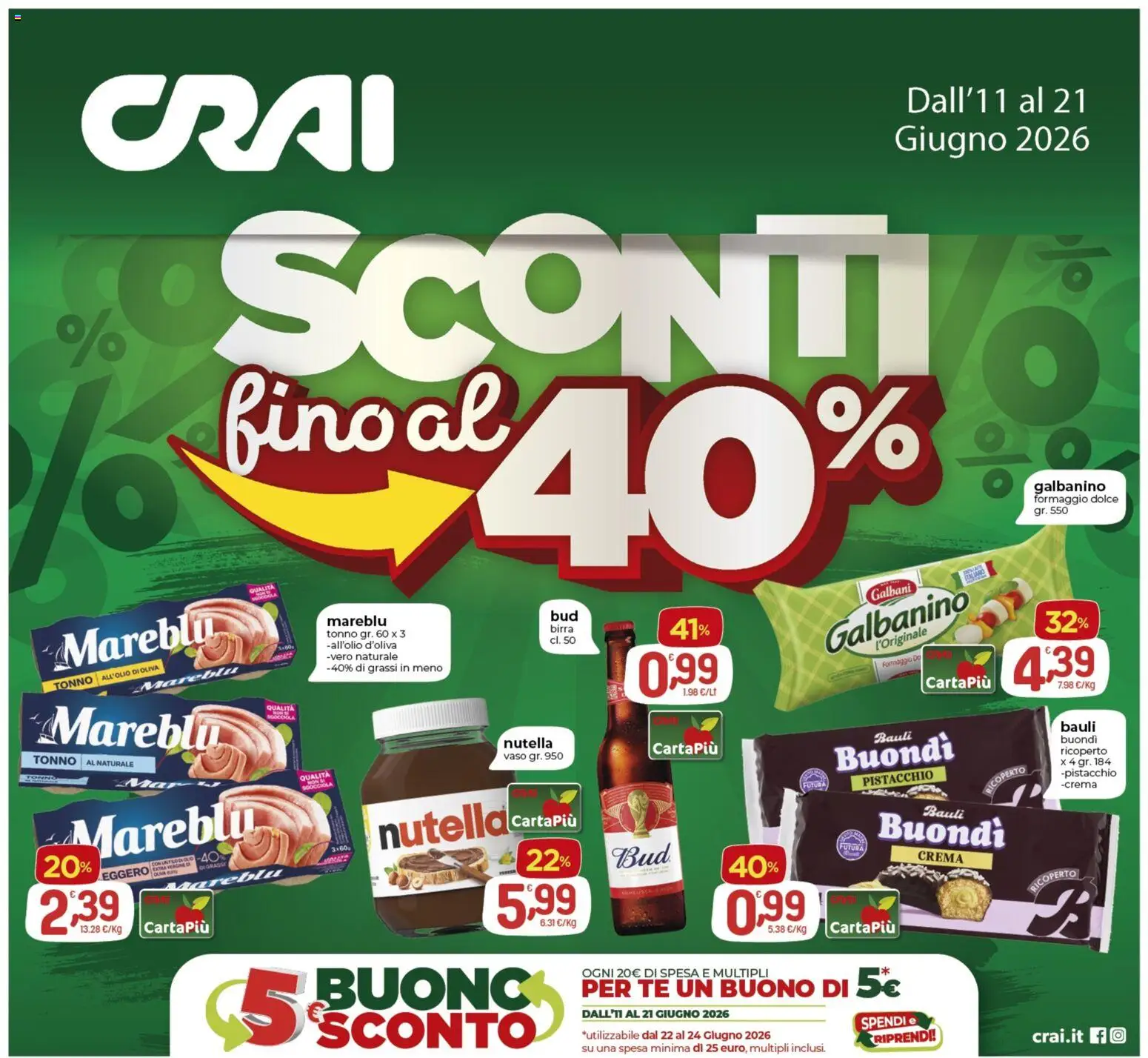 Volantino CRAI del 11.06.2026 | Pagina: 1 | Prodotti: Crema, Formaggio, Nutella, Tonno