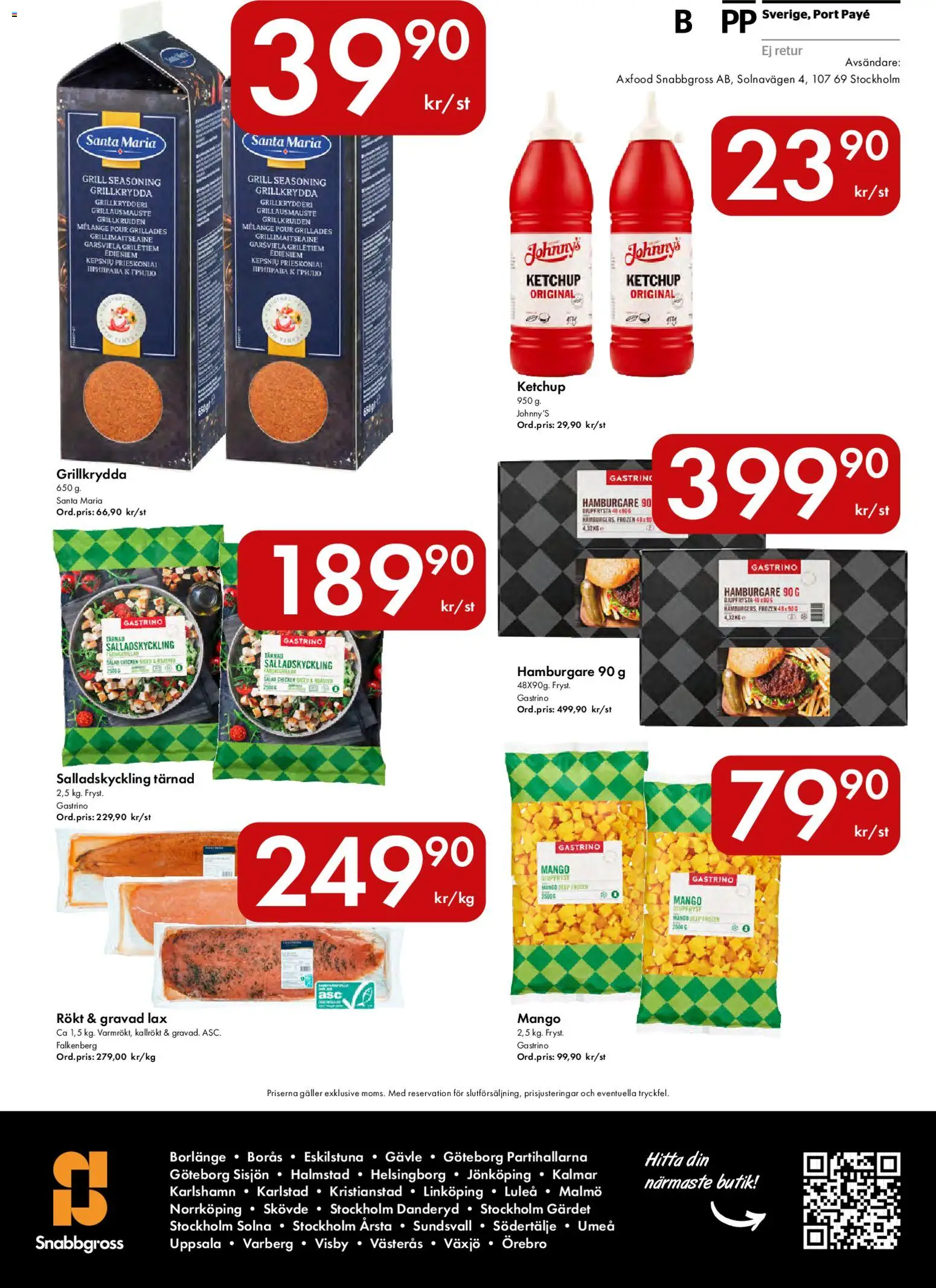 Snabbgross reklamblad aktuell från 01.06.2026 | Sida: 16 | Produkter: Grill, Hamburgare, Lax, Mango