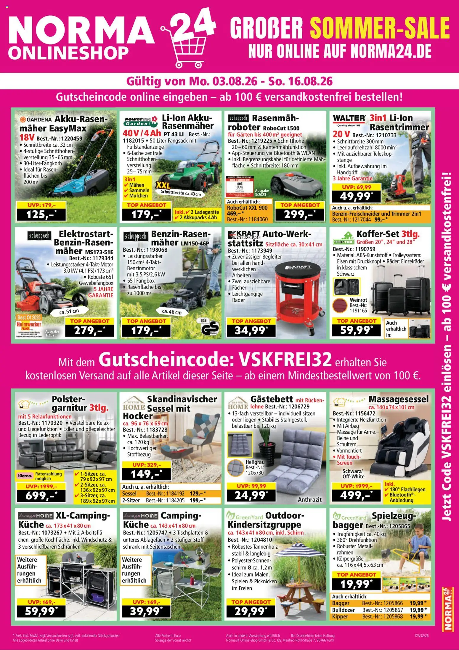 Norma Prospekt – gültig ab 10.08.2026 | Seite: 21 | Produkte: Top, Roboter, Rasenmäher, Sessel