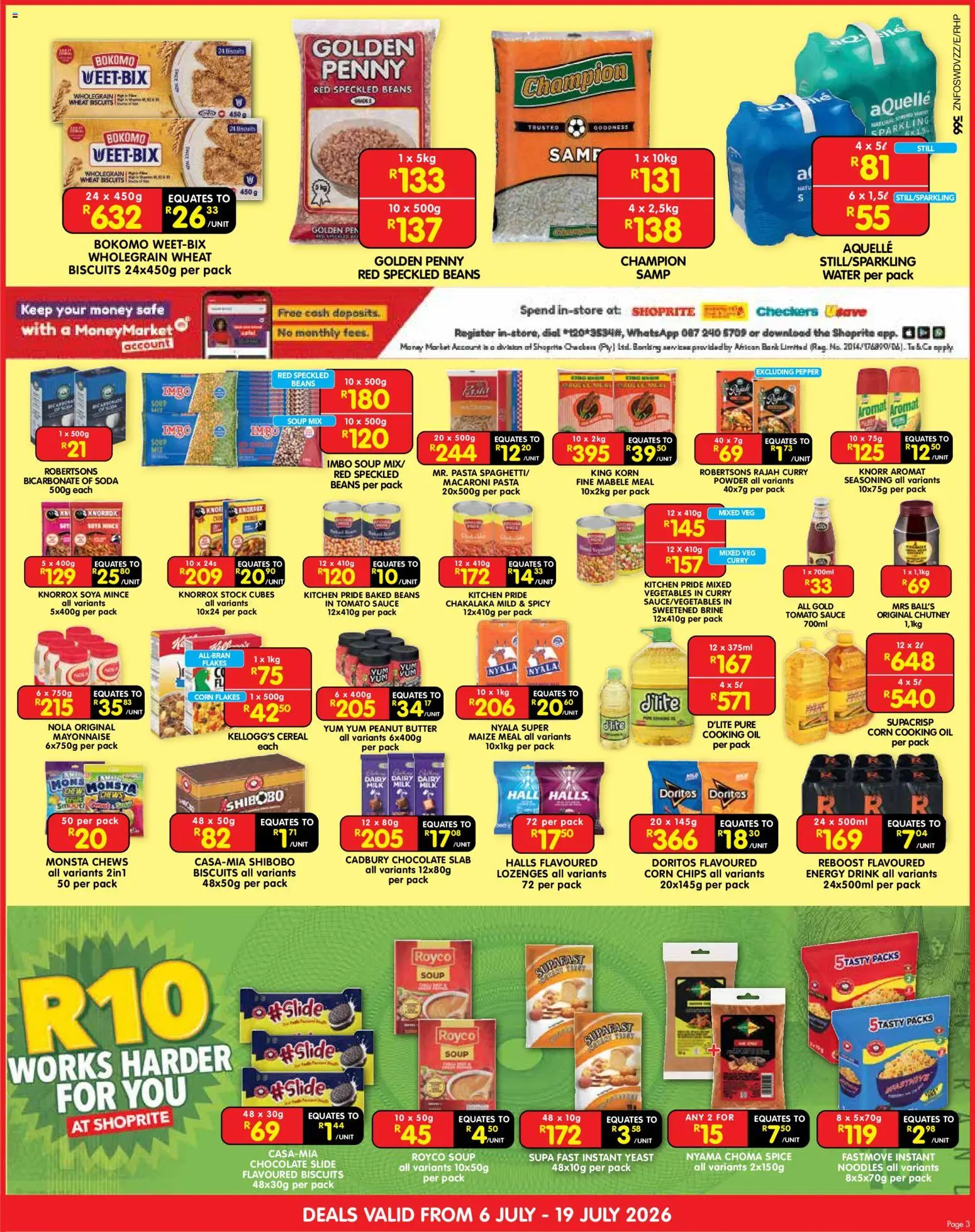 New Shoprite catalogue – valid from 06/07/2026 | Page: 3 | Products: Bicarbonate of soda, Corn, Tomato sauce, Peanut butter