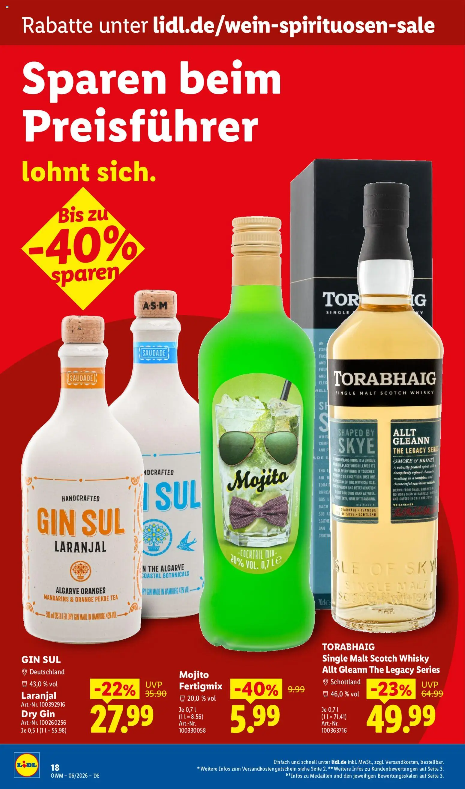 Lidl Německo leták - Wein & Spirituosen od 01.06.2026 | Strana: 18 | Produkty: Gin, Whisky, Mojito, Dry gin