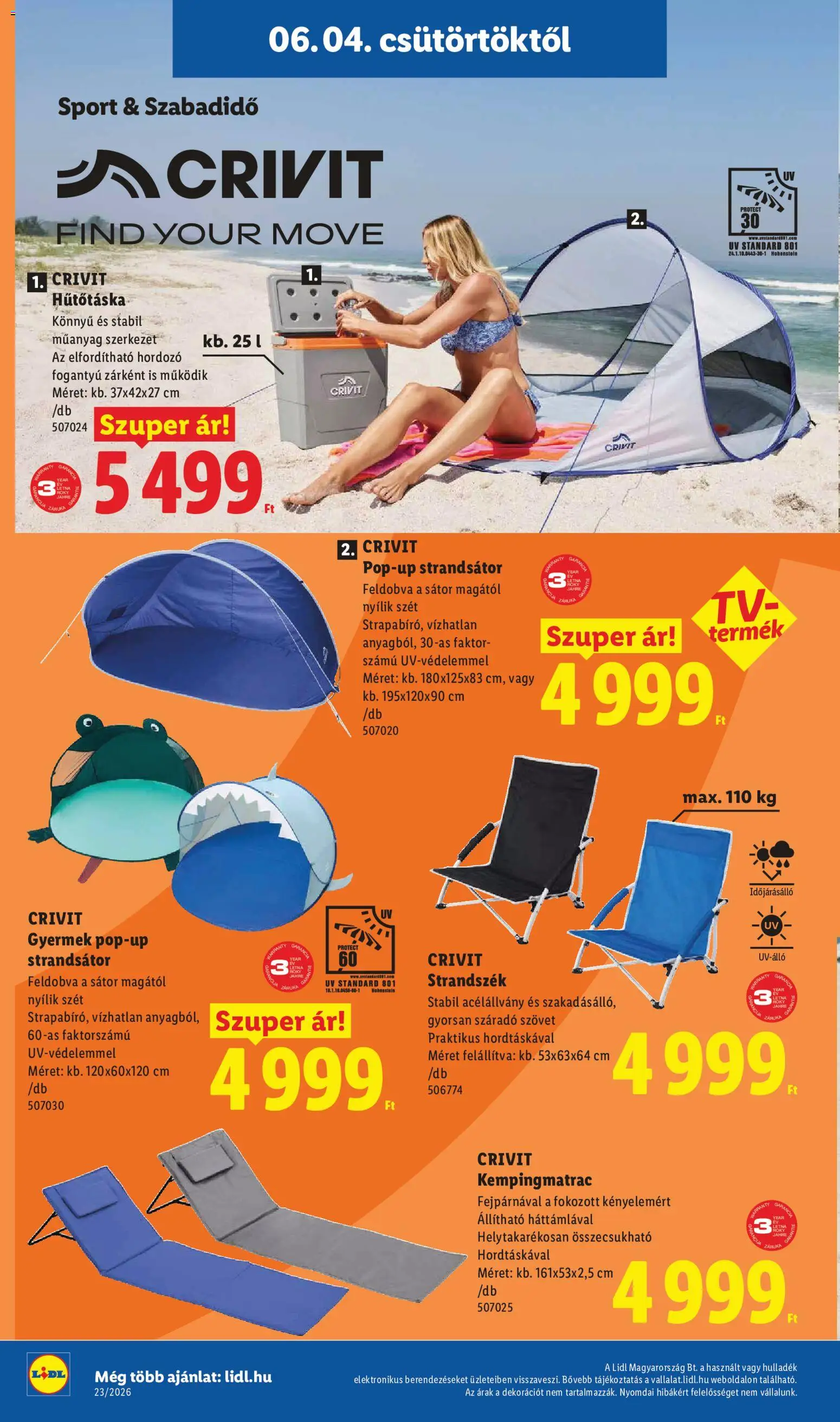 Lidl akciós ujság - amely érvényes a következő dátumtól: 04.06.2026 | Oldal: 6 | Termékek: Sátor, Strandsátor, Hűtőtáska