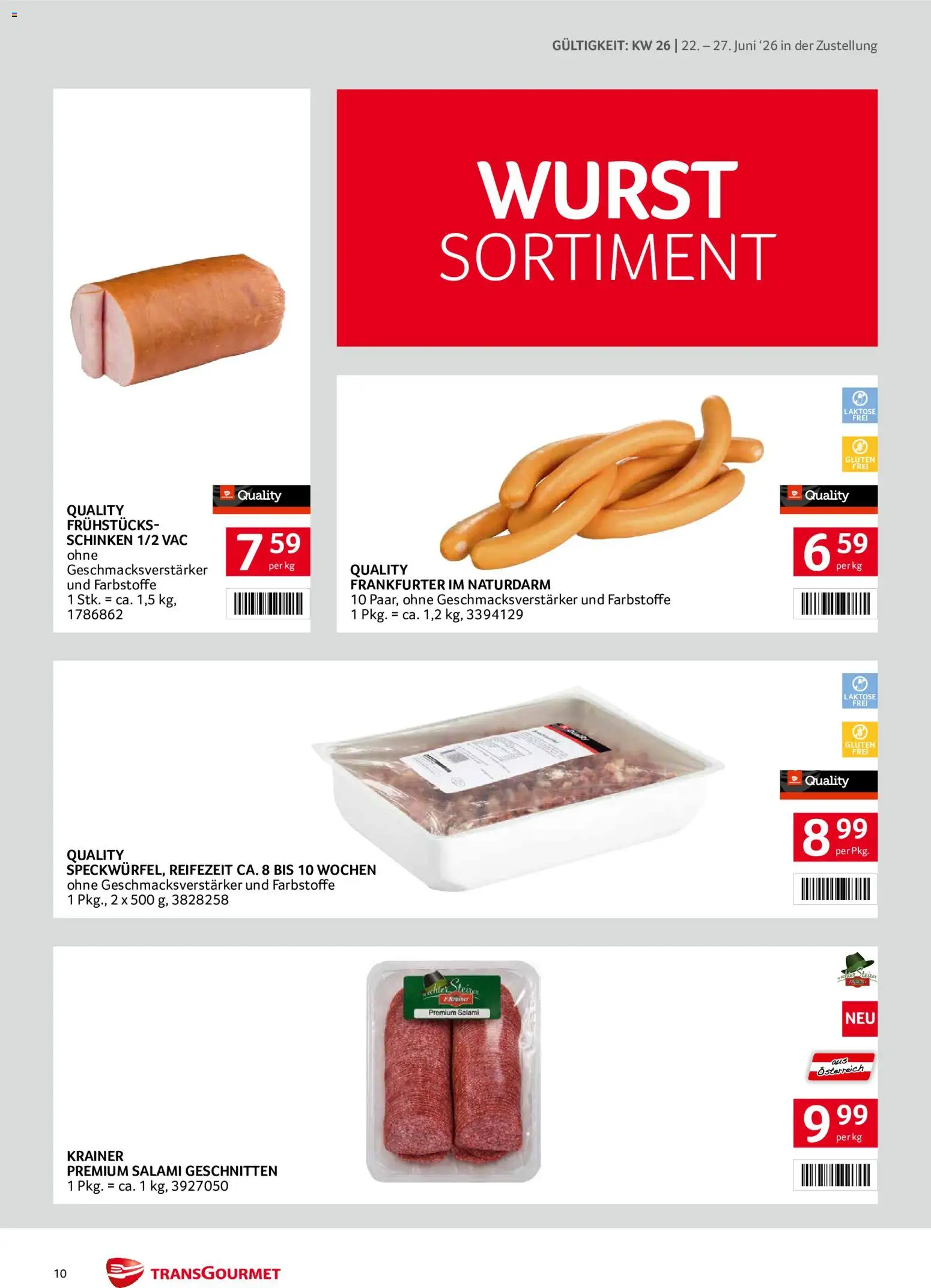 Transgourmet - Broschüre gültig ab 22.06.2026 | Seite: 10 | Produkte: Wurst, Salami, Schinken
