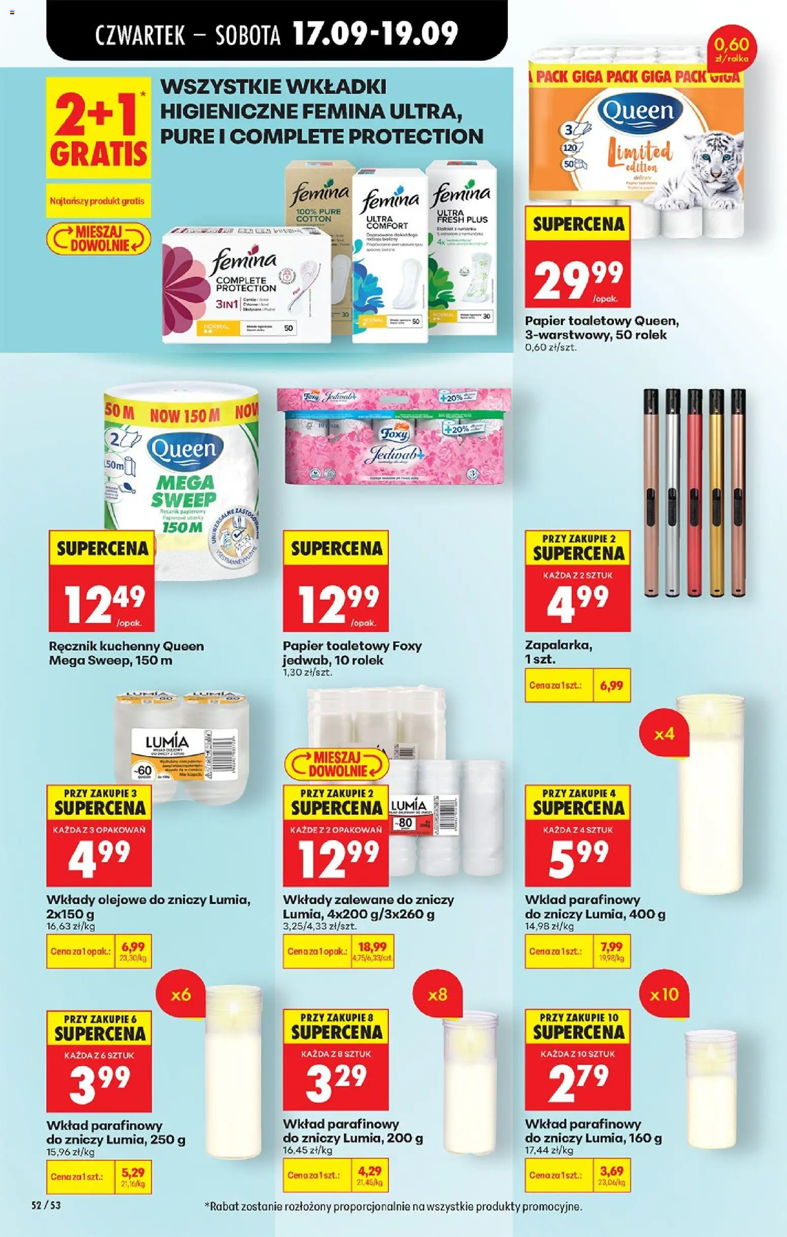 Biedronka gazetka od czwartku od 17.09.2026 | Strona: 76 | Produkty: Wkłady olejowe do zniczy, Wkładki higieniczne, Ręcznik kuchenny, Wkładki higieniczne femina