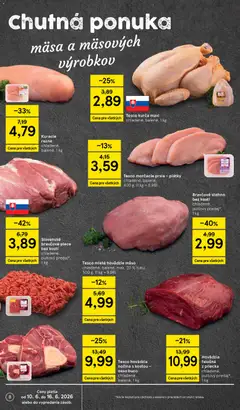 Tesco leták platný od 10.06.2026 | Strana: 8 | Produkty: Bravčové plece, Bravčové stehno, Kuracie rezne, Kurča