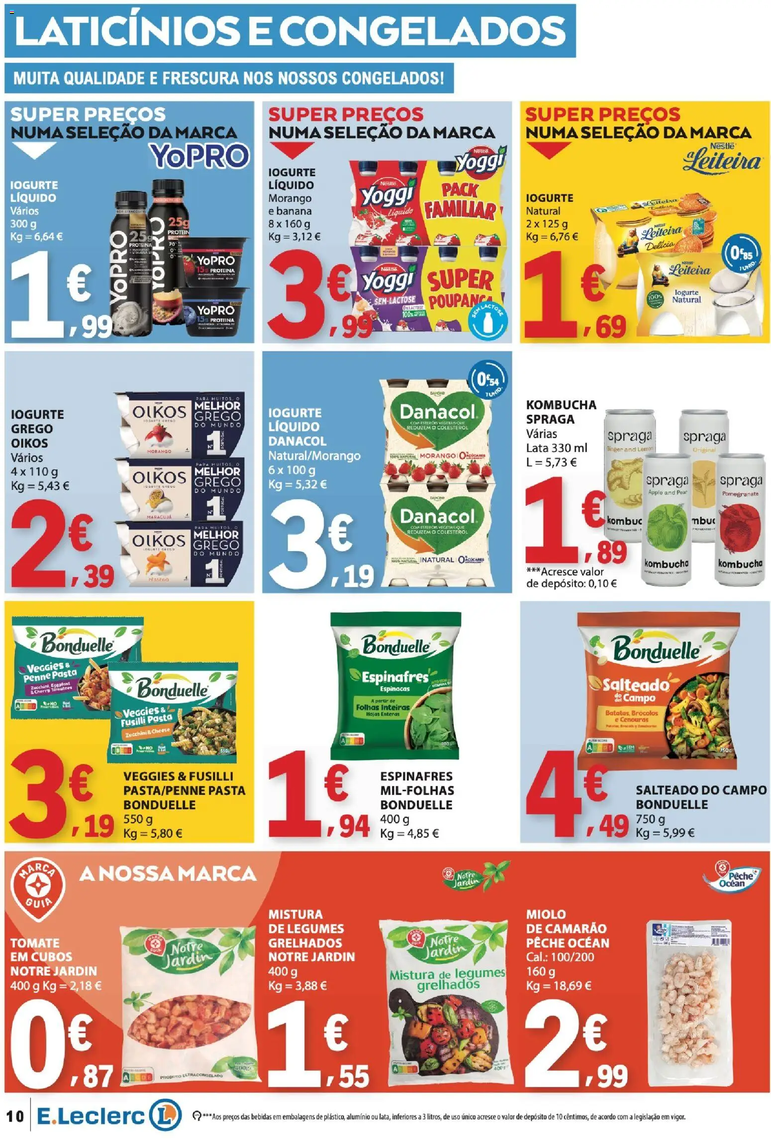 E.Leclerc folheto │ válido de 06/08/2026 | Página: 10 | Produtos: Brócolos, Kombucha, Camarão, Iogurte liquido
