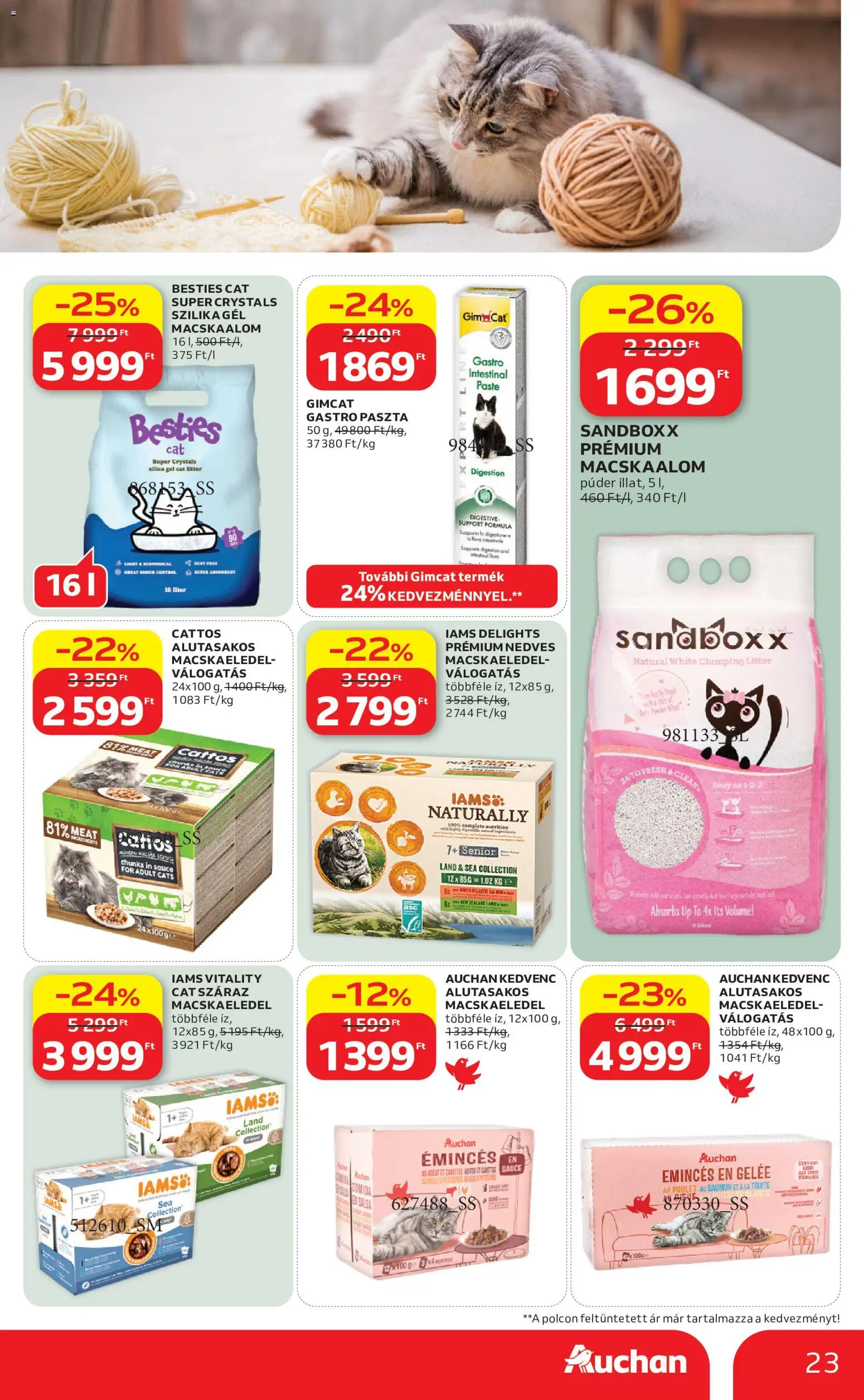 Auchan akciós ujság - amely érvényes a következő dátumtól: 2026.08.06. | Oldal: 23 | Termékek: Macskaalom, Macskaeledel, Púder