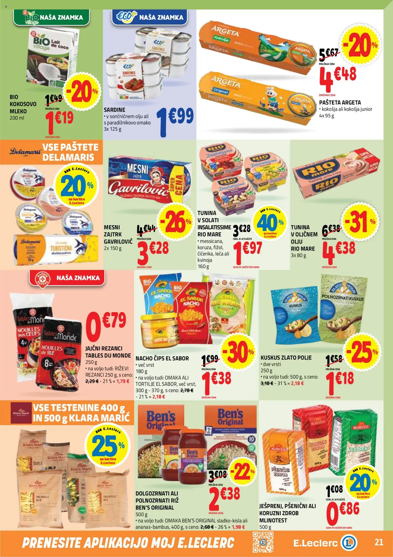 Novi E.leclerc katalog ponudbe – veljaven od 05.08.2026 | Stran: 21 | Izdelki: Pašteta, Tortilje, Leča, Cips