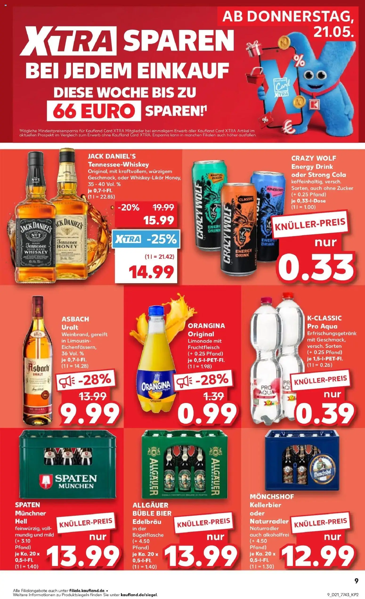 Kaufland Prospekt Rothenburg Ob Der Tauber – gültig ab 21.05.2026 | Seite: 9 | Produkte: Monchshof, Jack Daniel's, Zucker, Whiskey