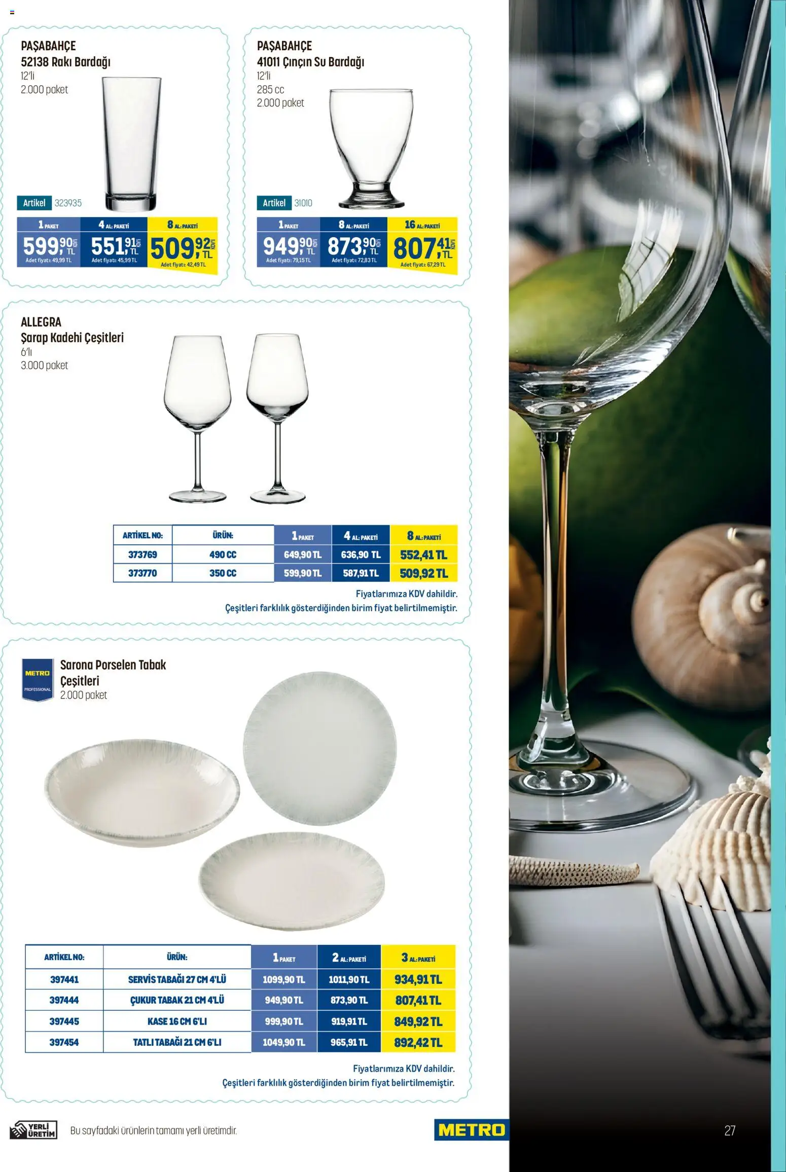 Metro - Balık Restoranları - 05 Ağustos 2026 tarihinden itibaren geçerlidir | Sayfa: 27 | Ürünler: Kaşe, Şarap, Su, Su bardağı
