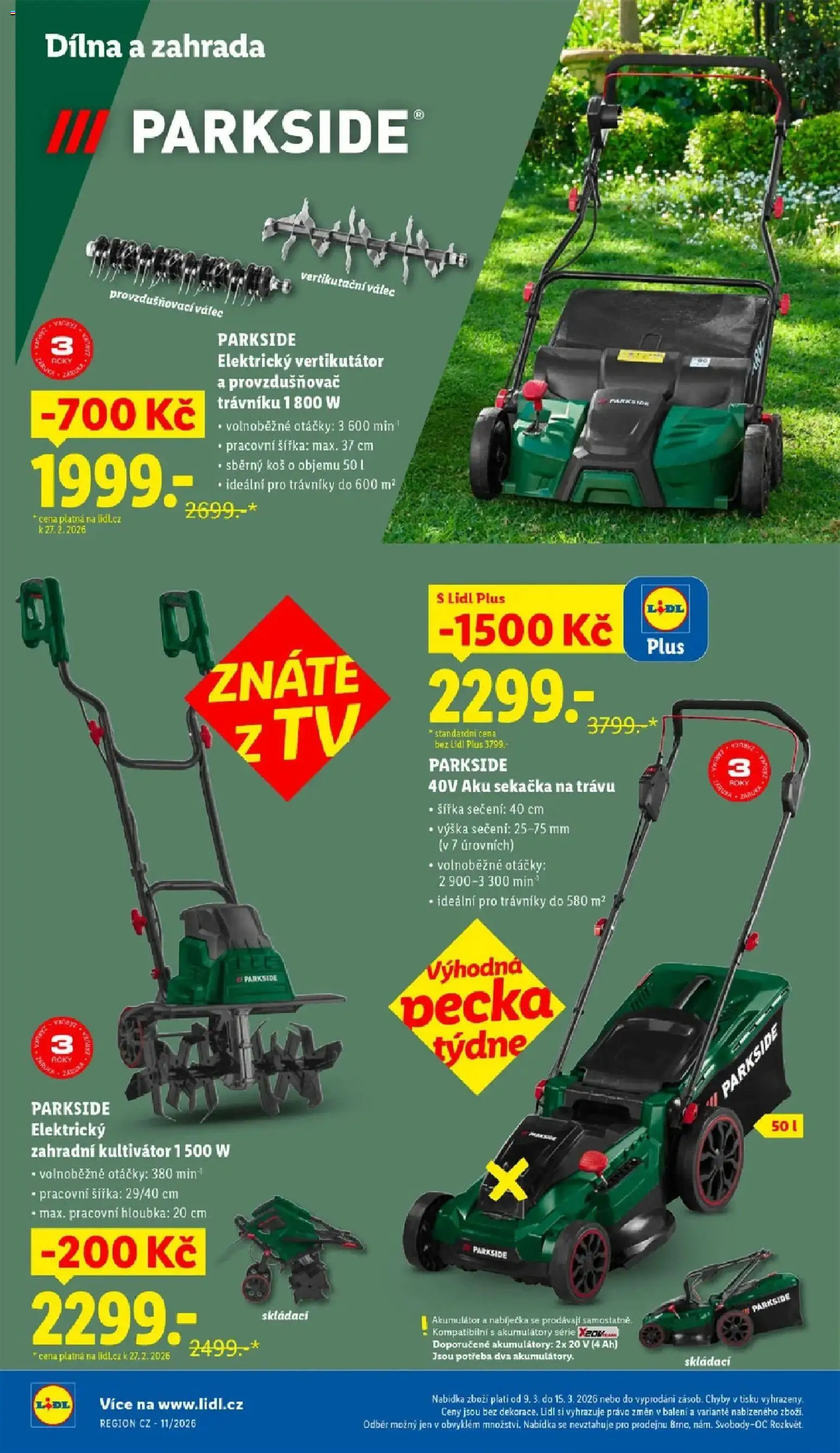 Lidl aktuální leták od 09.03.2026 | Strana: 30 | Produkty: Vertikutátor, Parkside, Zahrada, Kultivátor