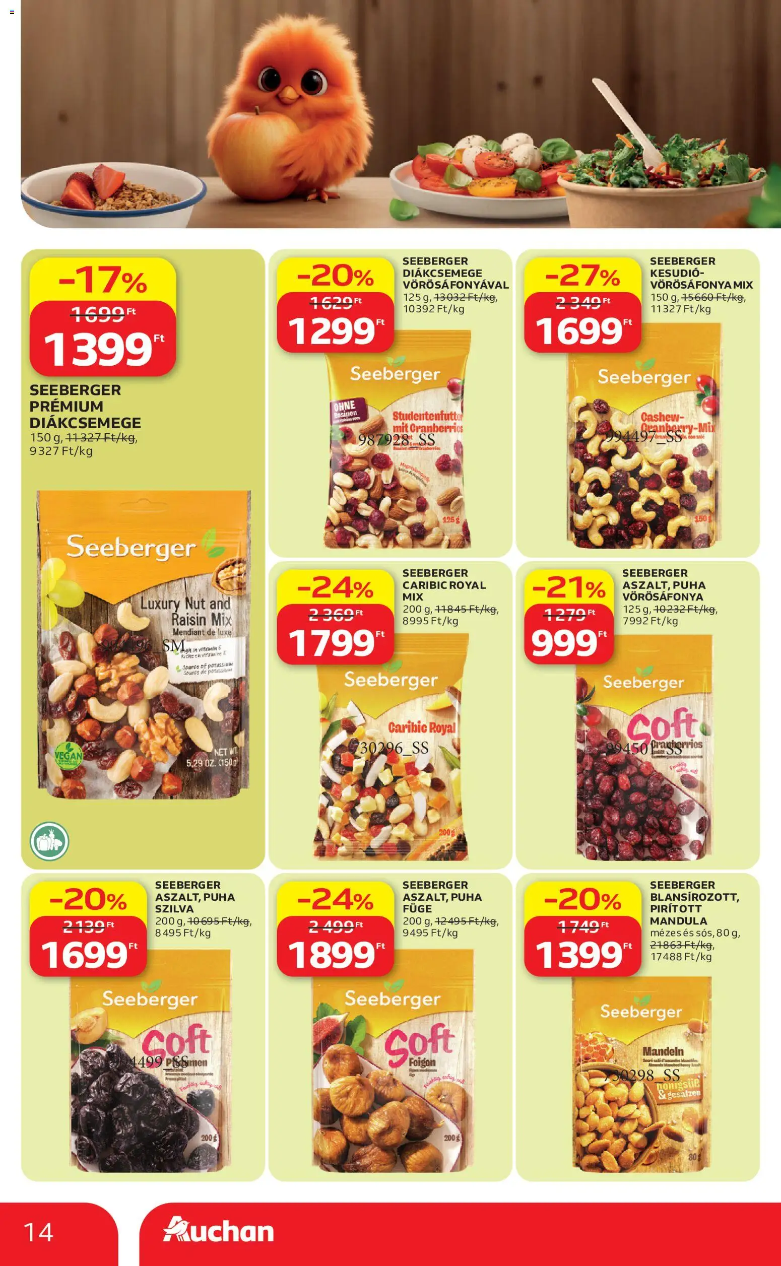 Auchan akciós ujság - amely érvényes a következő dátumtól: 18.06.2026 | Oldal: 14 | Termékek: Kesudió, Diákcsemege, Szilva, Mandula