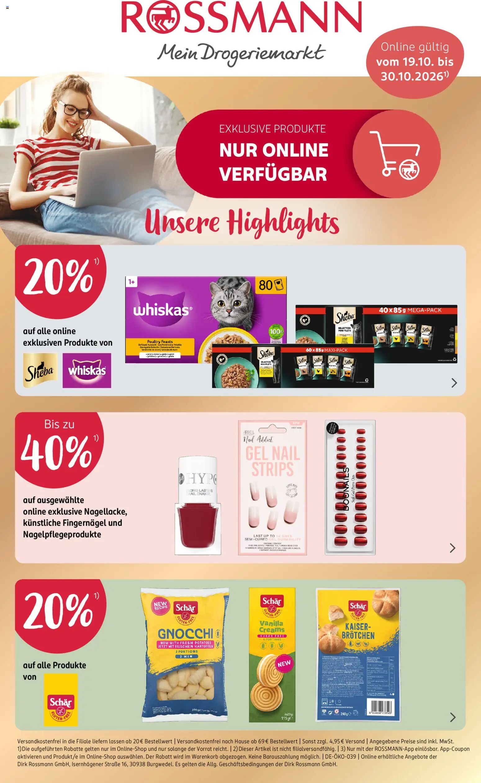 Rossmann Onlineprospekt – gültig ab 19.10.2026 | Seite: 1 | Produkte: Sheba, Whiskas