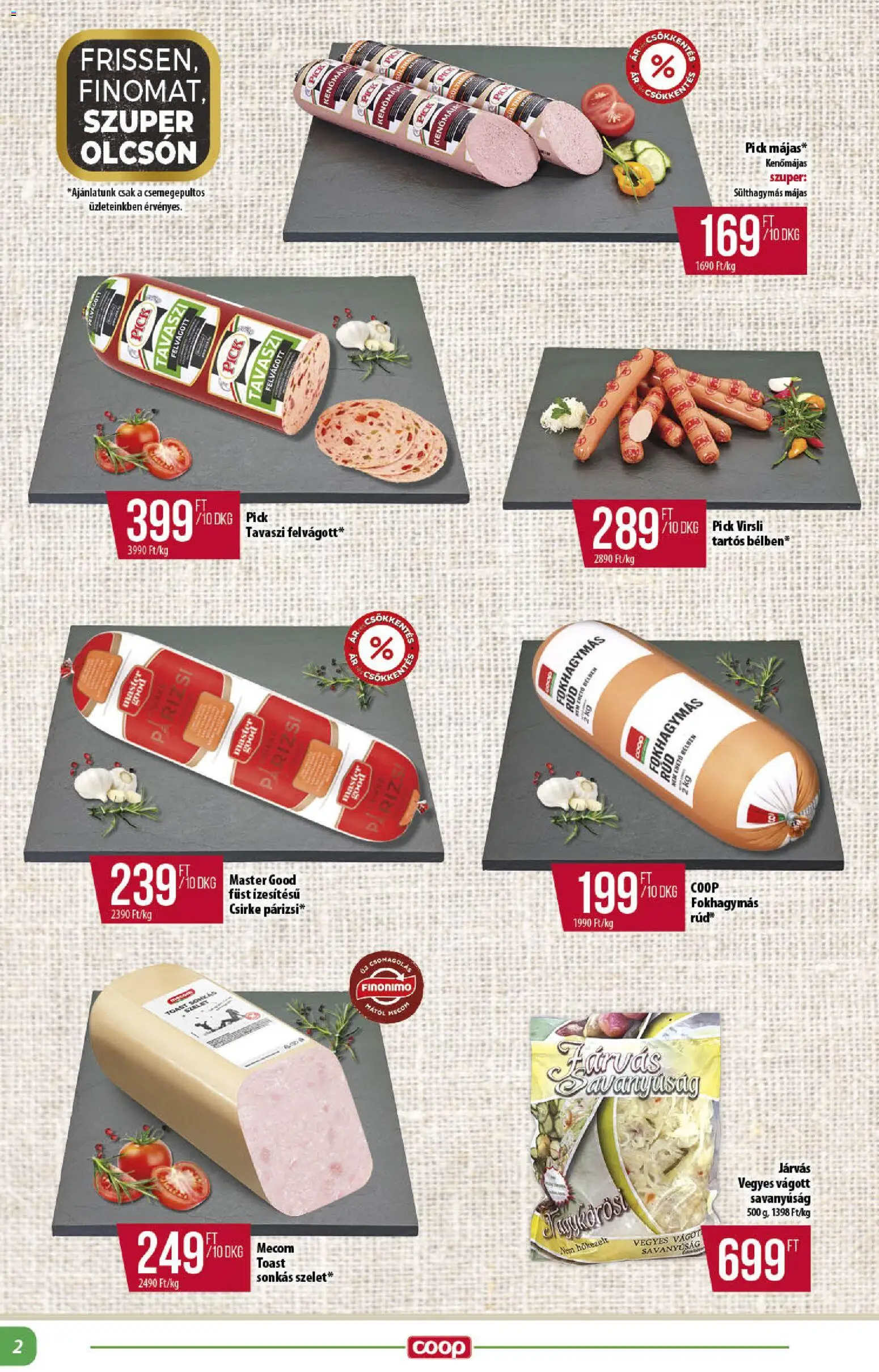 COOP akciós ujság - amely érvényes a következő dátumtól: 2026.09.17. | Oldal: 2 | Termékek: Virsli, Kenőmájas, Csirke, Párizsi