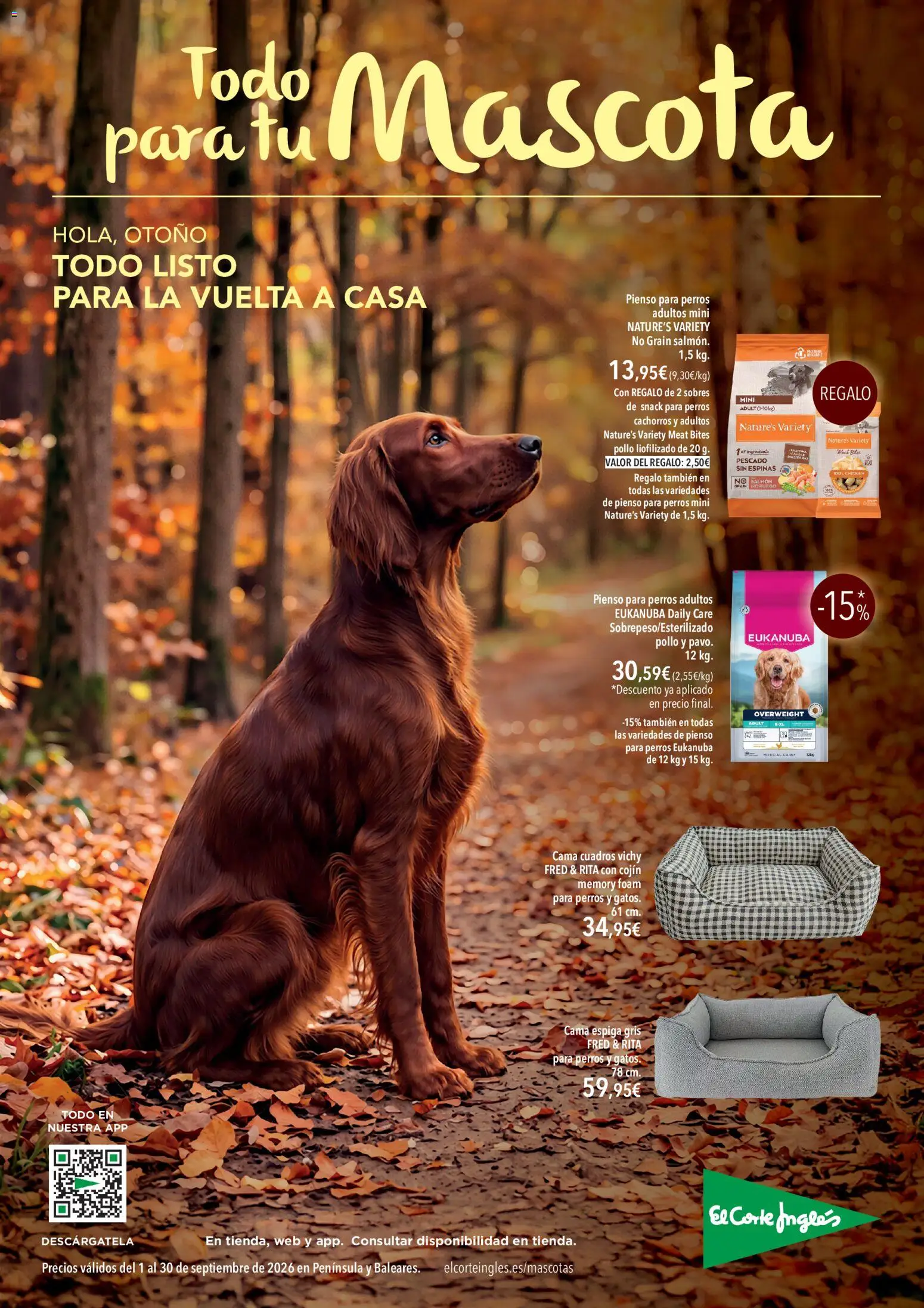 El Corte Inglés Mascota │ válido desde el 01/09/2026 | Página: 1 | Productos: Cama, Cojín, Pienso, Pollo