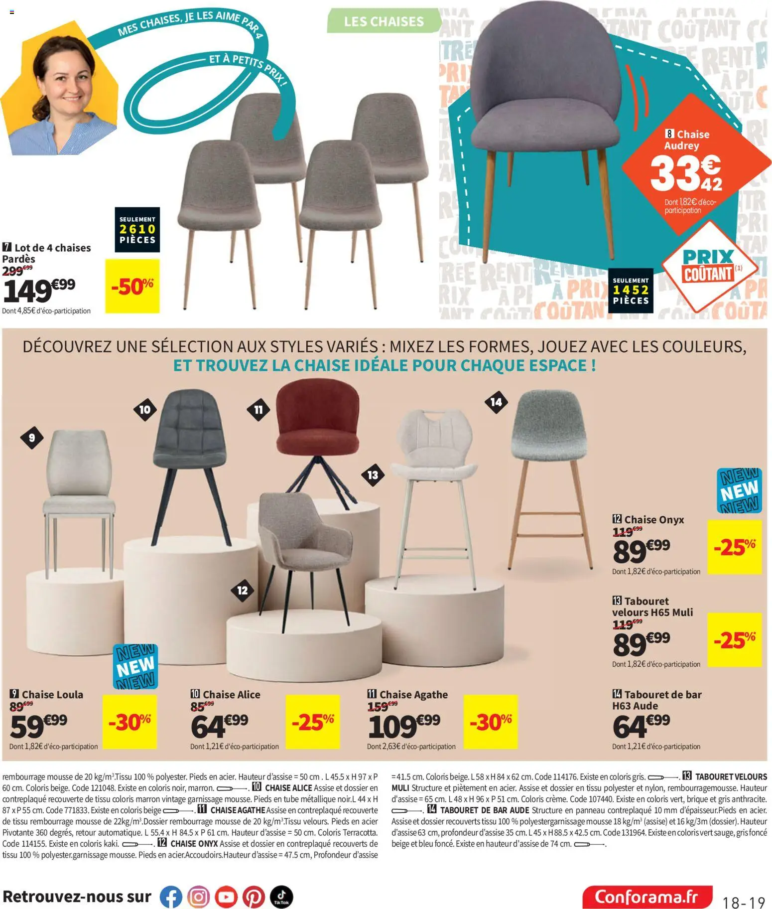 {H1} | Page: 19 | Produits: Mousse, Tabouret de bar, Chaise