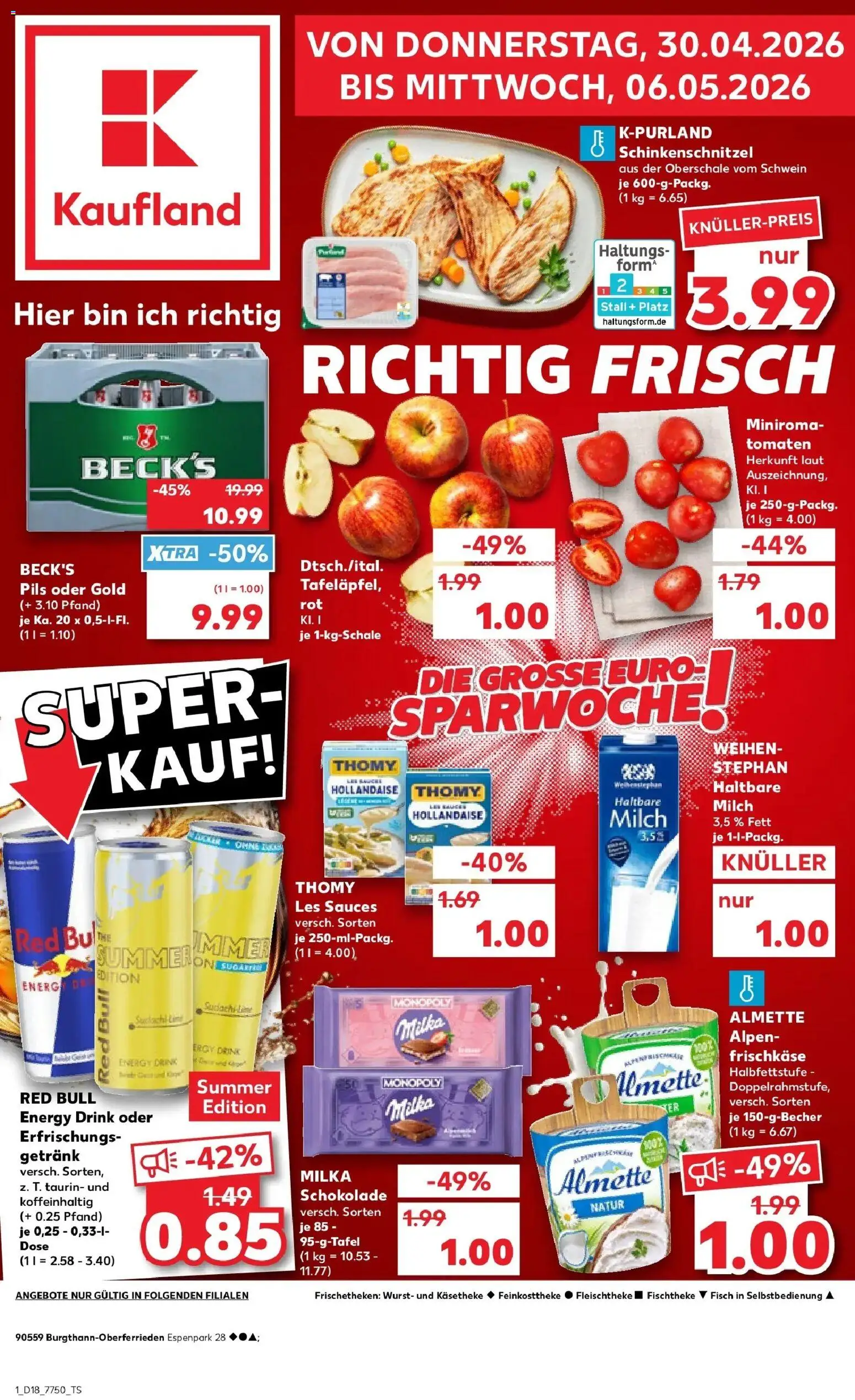 Prospekt Kaufland ab 30.04.2026 » Angebote Online zum Blättern | Seite: 1 | Produkte: Red bull, Schokolade, Milka schokolade, Milka