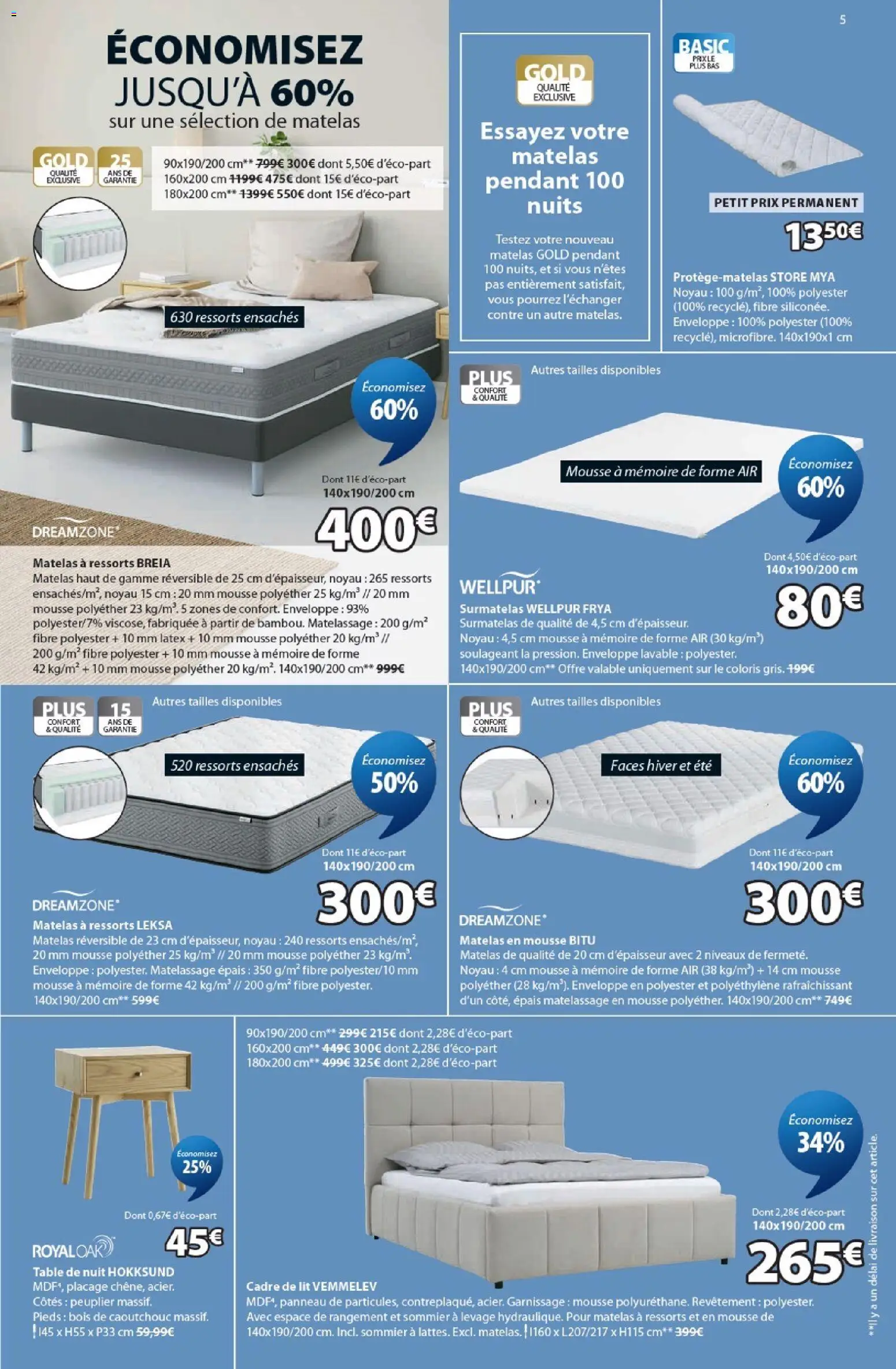 {H1} | Page: 5 | Produits: Enveloppe, Mousse, Sommier, Table