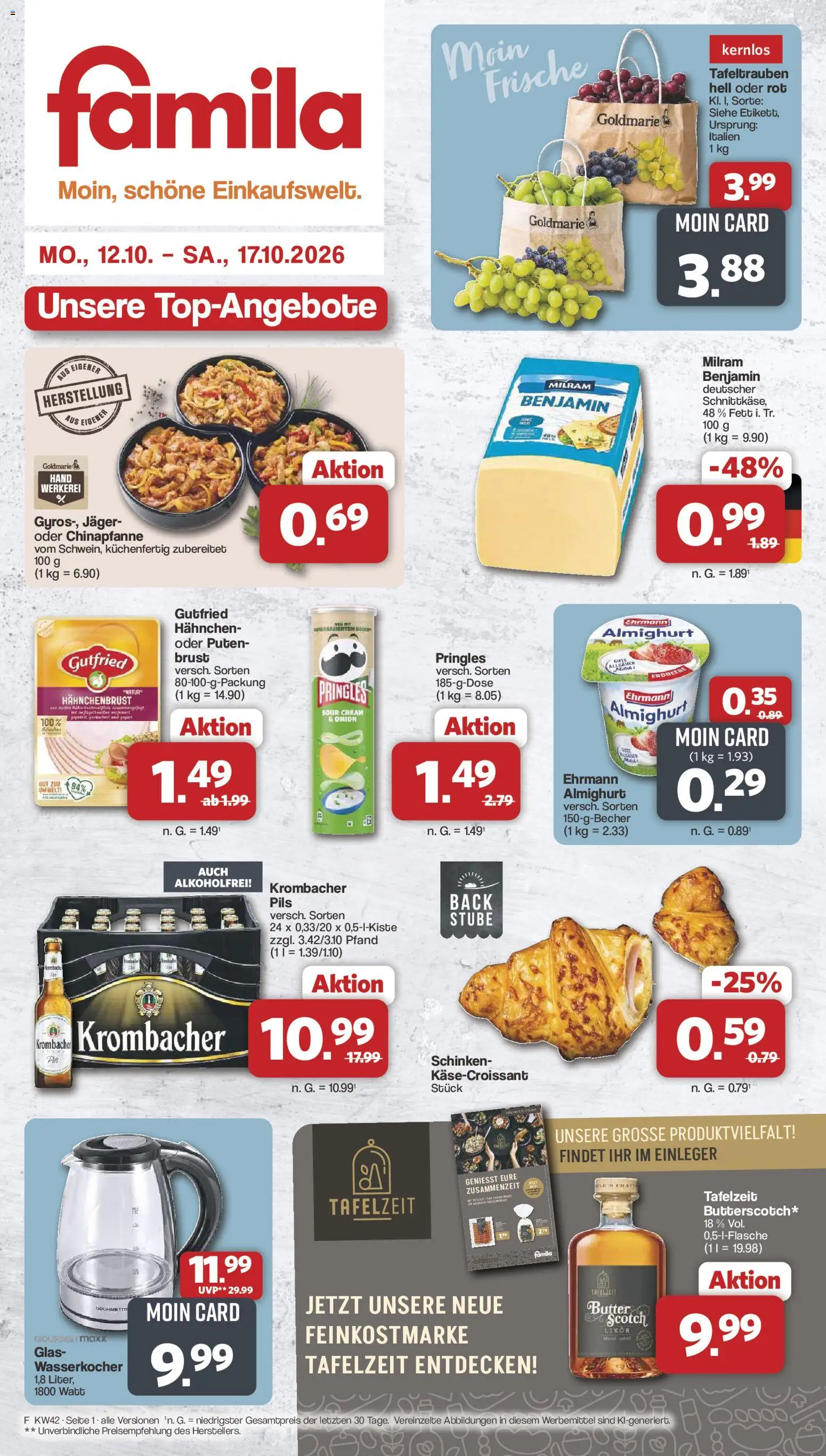 Famila Nordwest Prospekt – gültig ab 12.10.2026 | Seite: 1 | Produkte: Hahnchen, Likör, Pils, Pringles