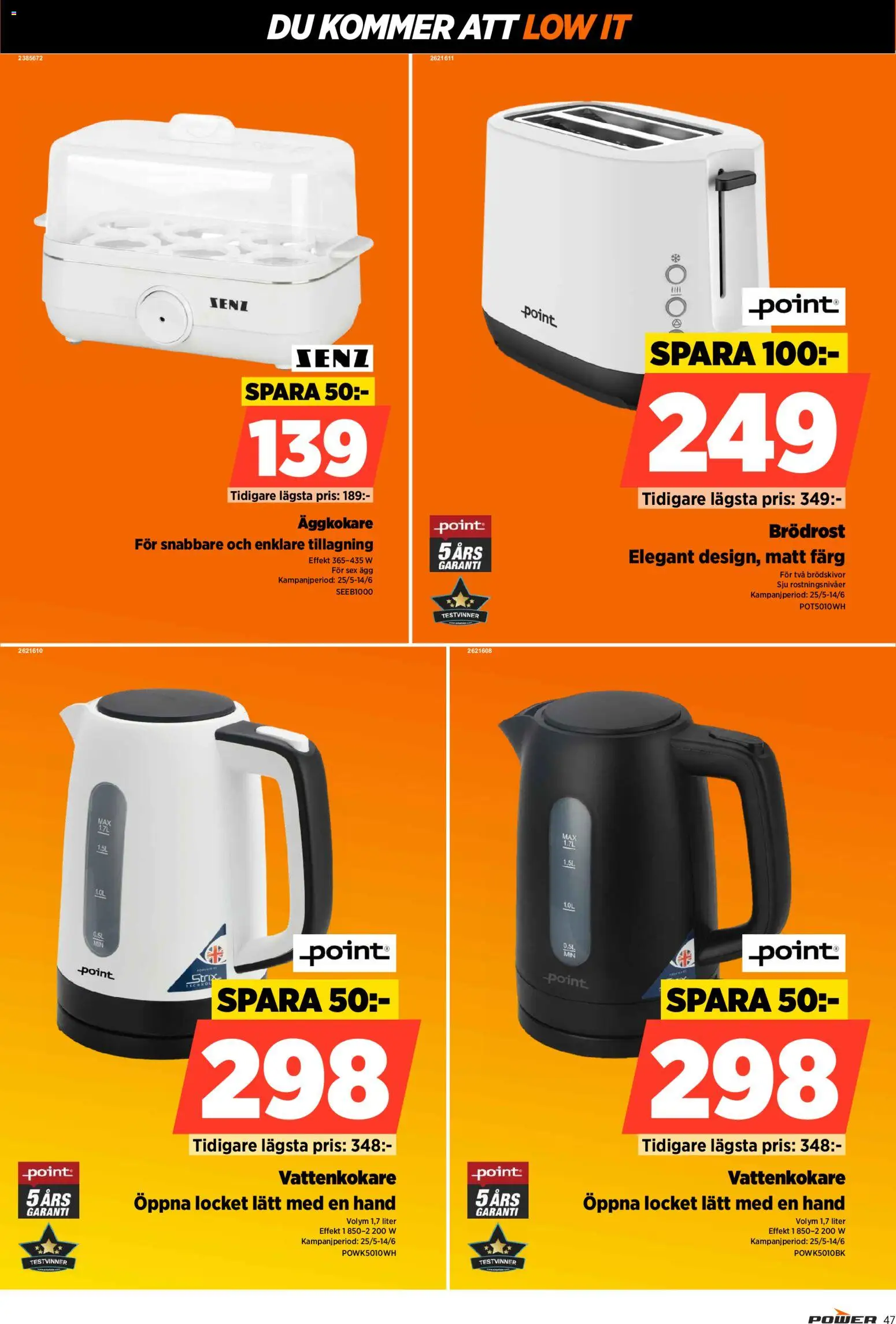 Power reklamblad aktuell från 01.06.2026 | Sida: 47 | Produkter: Vattenkokare, Brödrost, Ägg, Äggkokare