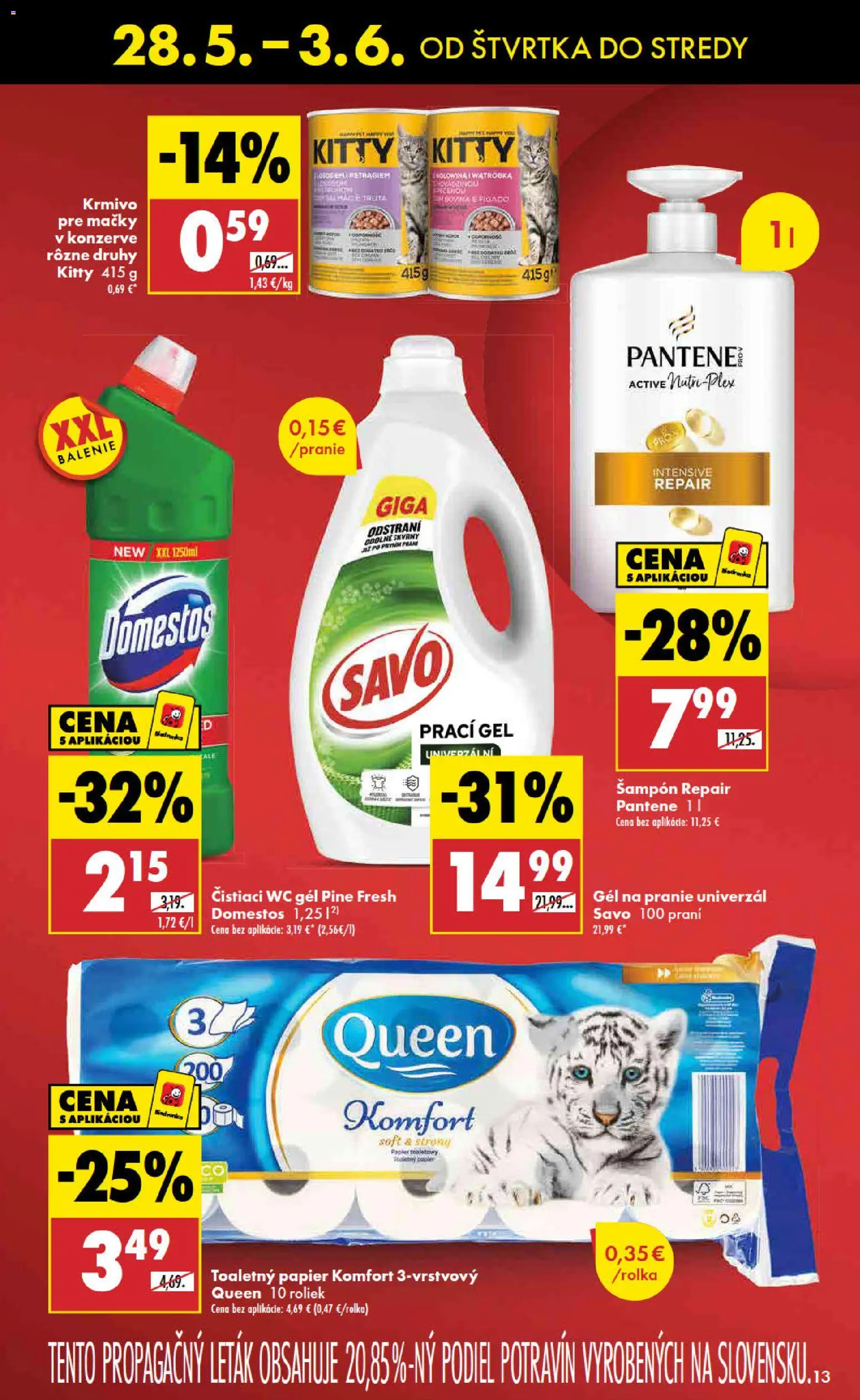 Nové Biedronka akcie – leták je platný od 28.05.2026 | Strana: 13 | Produkty: Savo, Šampón, Toaletný papier, Domestos