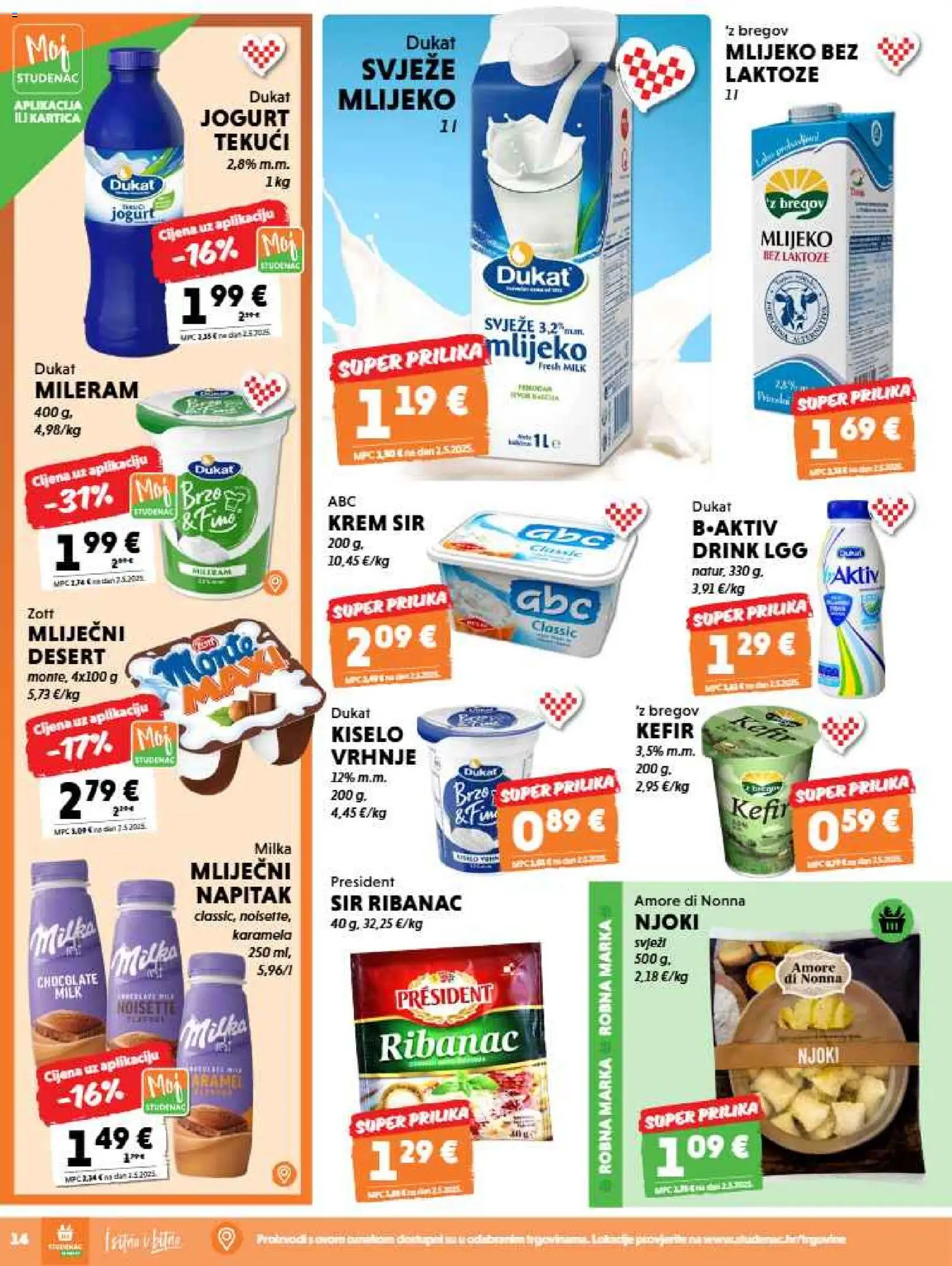 Studenac katalog | vrijedi od 03.06.2026 | Stranica: 14 | Proizvodi: Krem sir, Sir, Jogurt, Milka