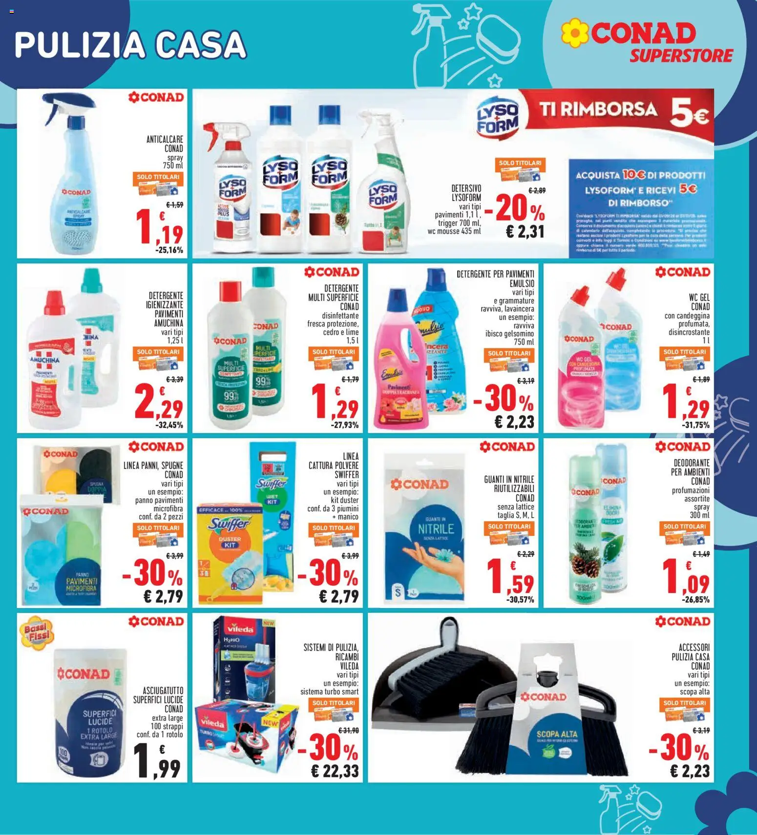 Volantino Conad del 24/09/2026 | Pagina: 23 | Prodotti: Deodorante, Scopa, Asciugatutto, Spugne