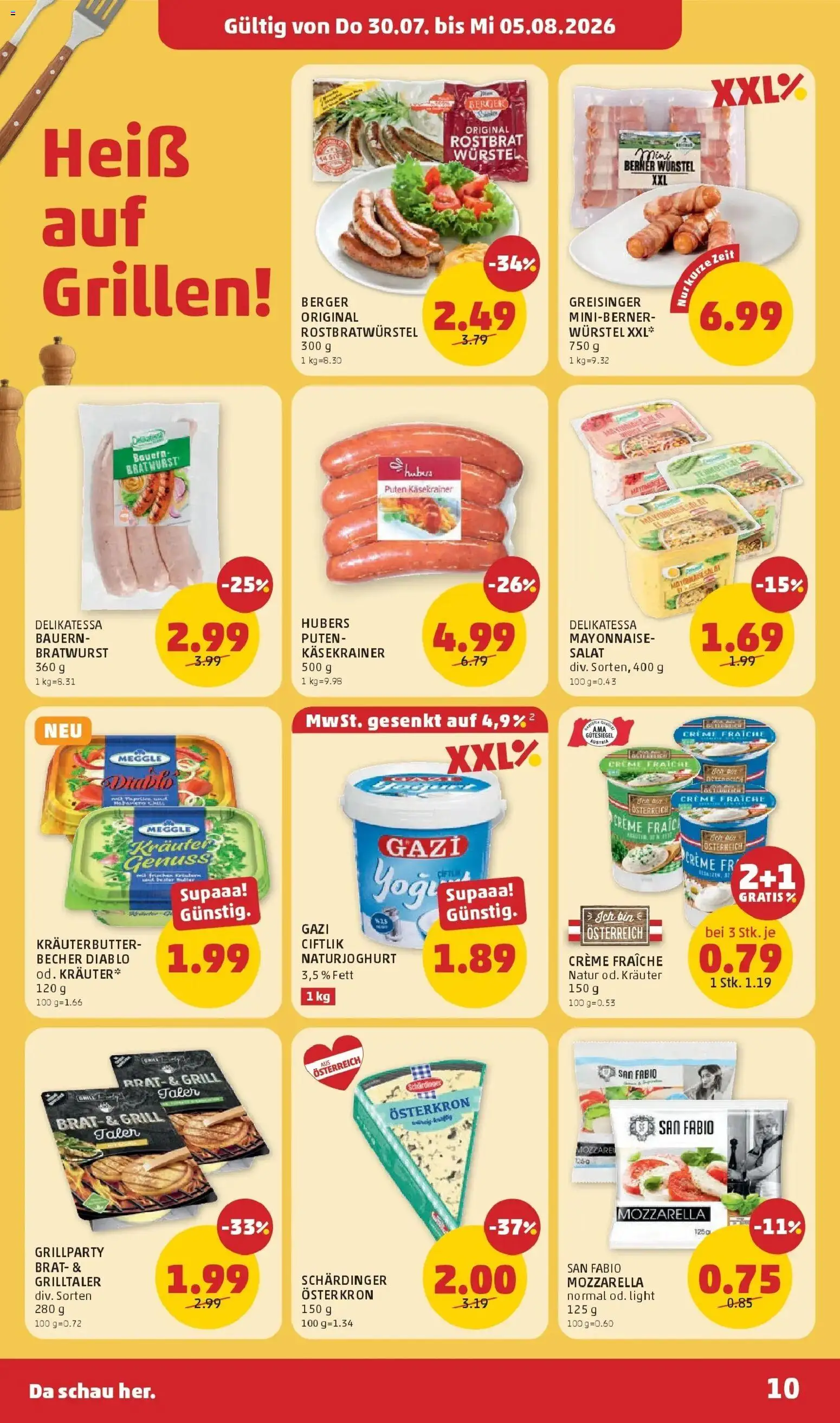 Penny Markt Die ganze Woche sparen gültig ab 30.07.2026 | Seite: 10 | Produkte: Salat, Mayonnaise, Grill, Creme