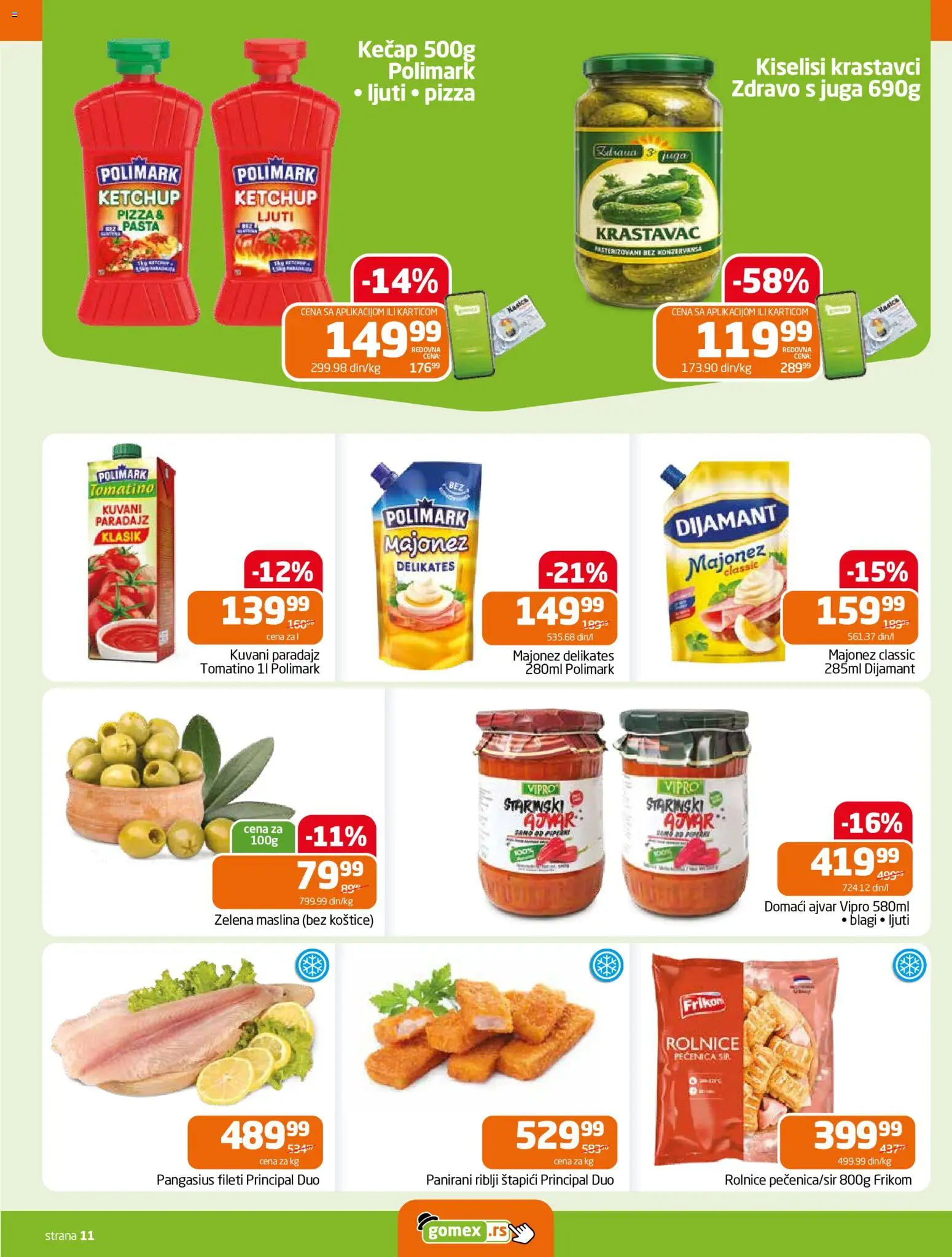 Gomex katalog - važi od 10.06.2026 | Strana: 11 | Proizvode: Krastavac, Riblji štapići, Sir, Pečenica