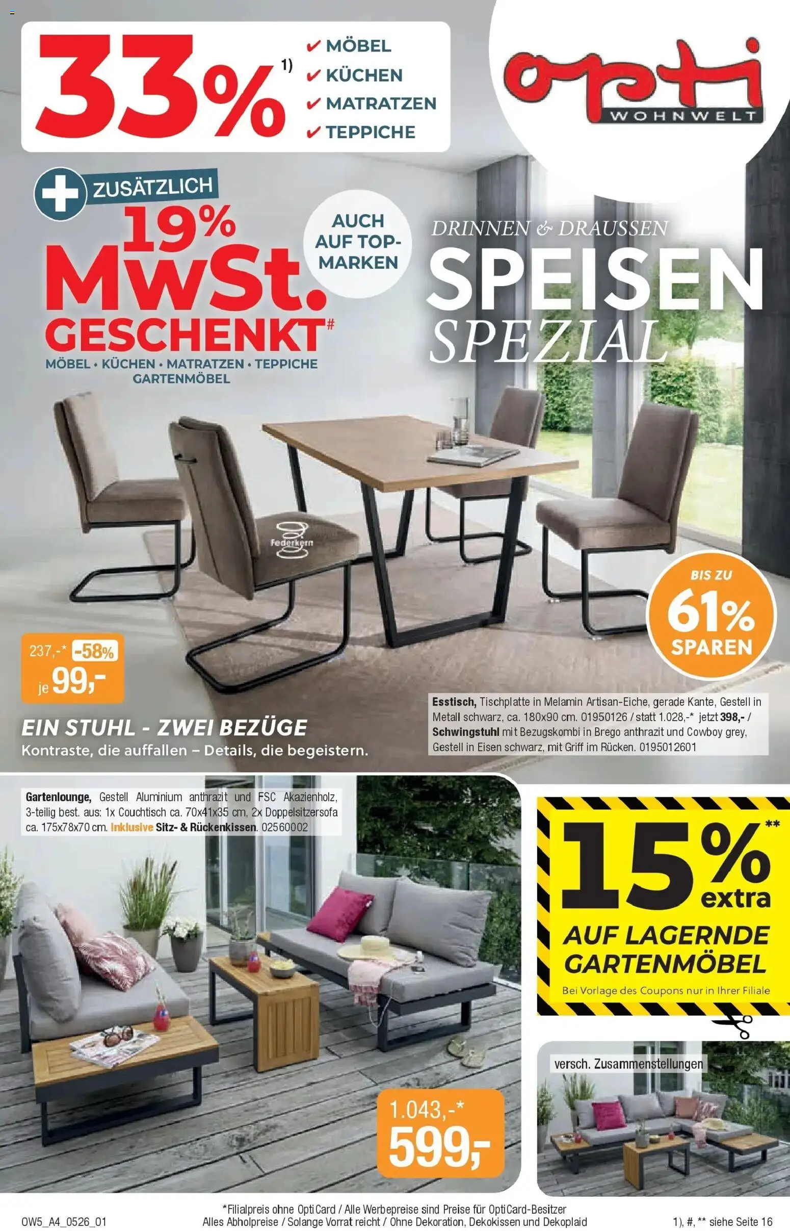 Angebote - DRINNEN & DRAUSSEN Speisen Spezial – gültig ab 28.04.2026 | Seite: 1 | Produkte: Top, Stuhl, Gartenmöbel, Kuchen
