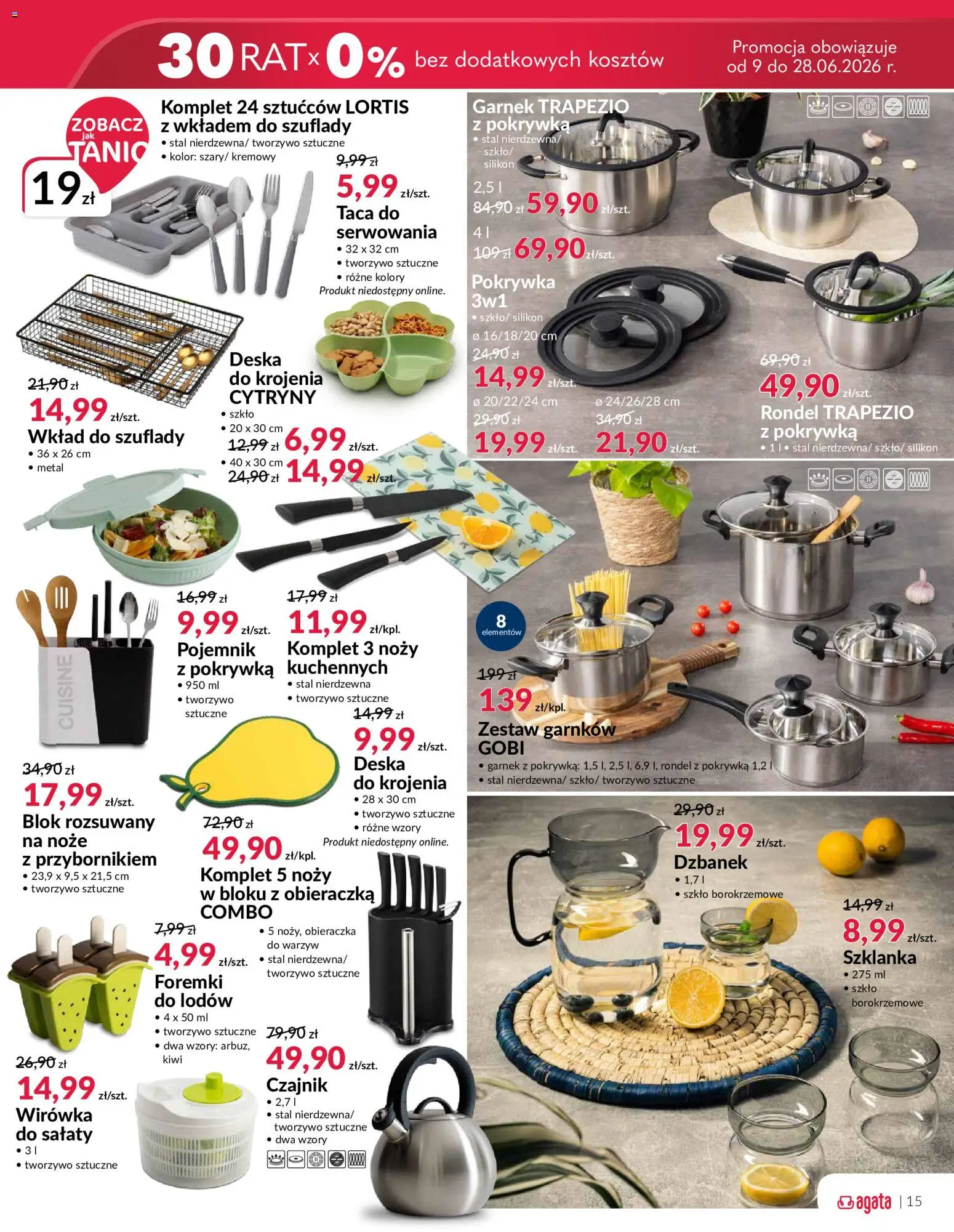 Salony Agata gazetka od 09.06.2026 | Strona: 15 | Produkty: Szklanka, Dzbanek, Czajnik, Garnek