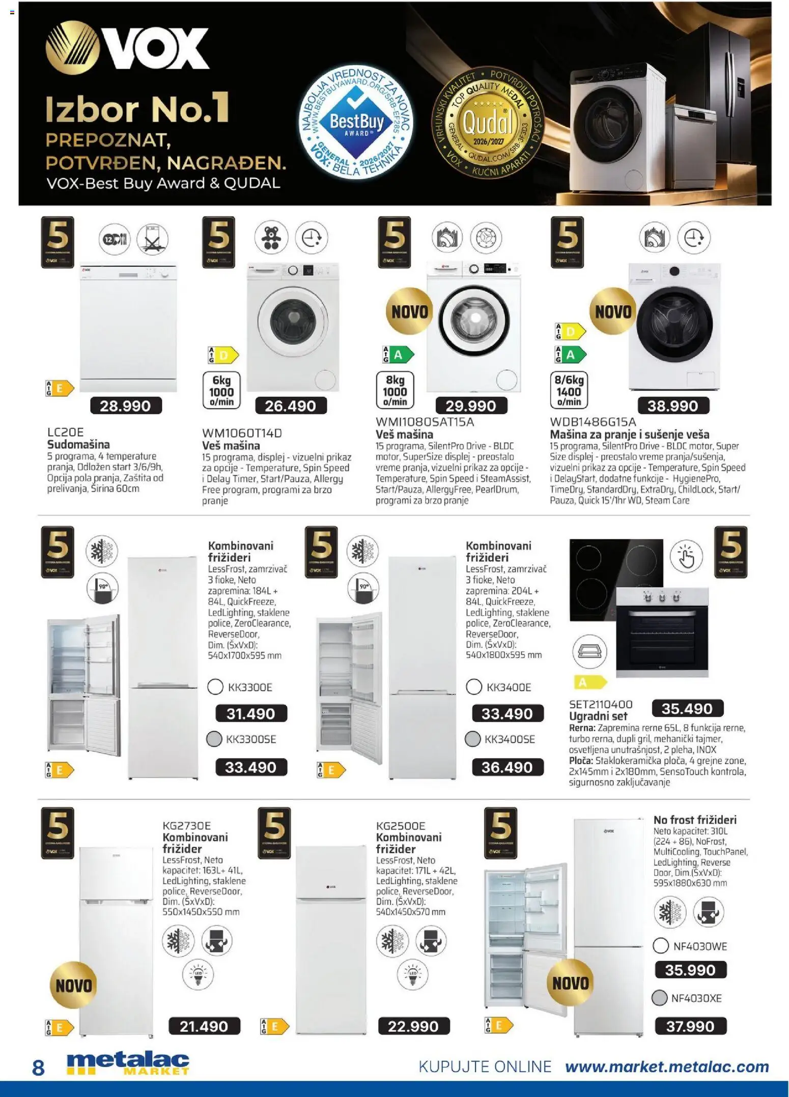 Metalac Market katalog - važi od 01.05.2026 | Strana: 8 | Proizvode: Frižider, Zamrzivač, Veš mašina, Rerna