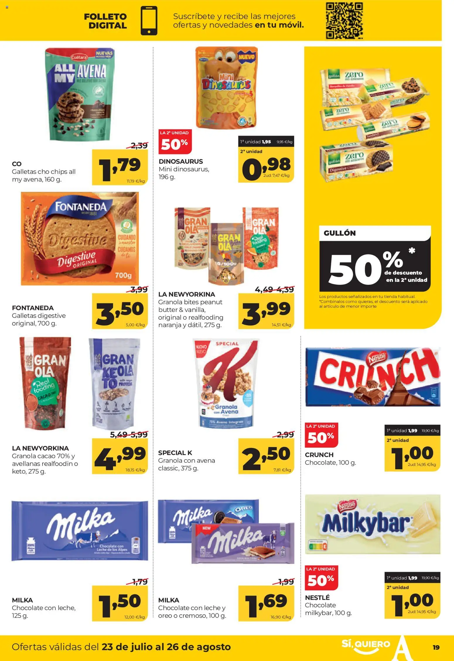 Alimerka folleto Asturias │ válido desde el 23/07/2026 | Página: 19 | Productos: Leche, Galletas, Chocolate con leche, Φρυγανιές σικάλεως
