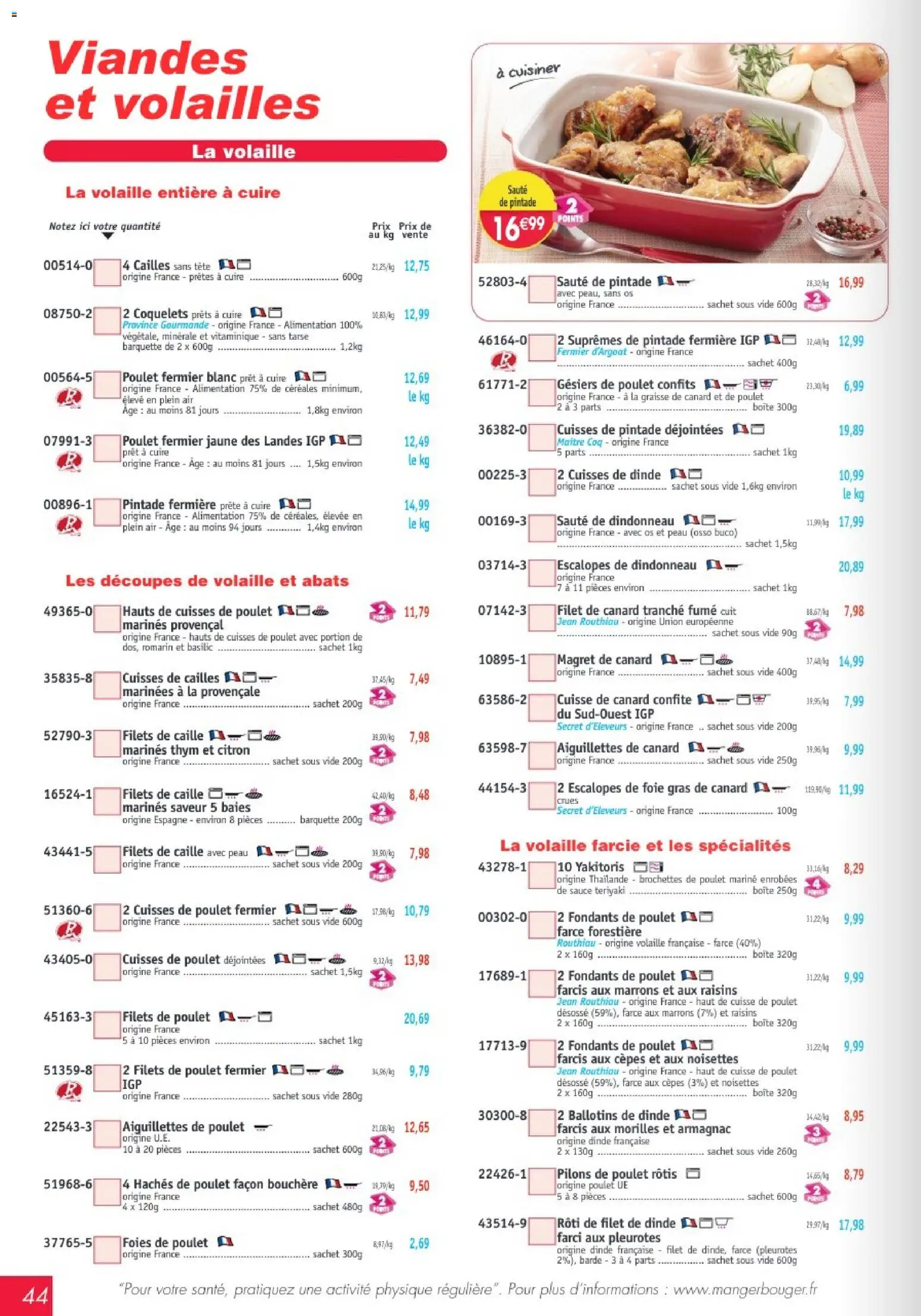 {H1} | Page: 44 | Produits: Magret de canard, Cuisses de poulet, Noisettes, Cailles
