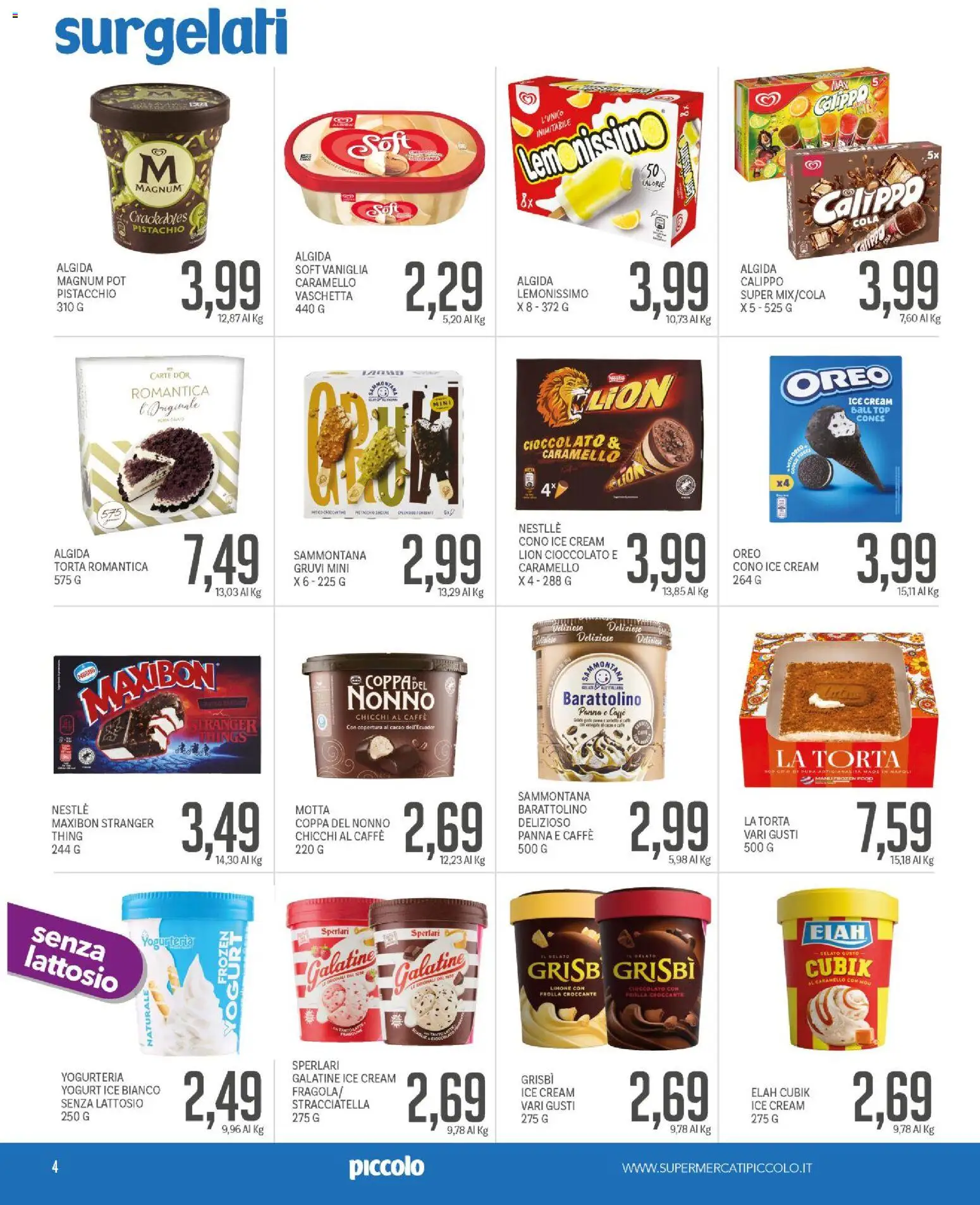 Volantino Piccolo del 13/08/2026 | Pagina: 4 | Prodotti: Yogurt, Gelato, Top, Cacao
