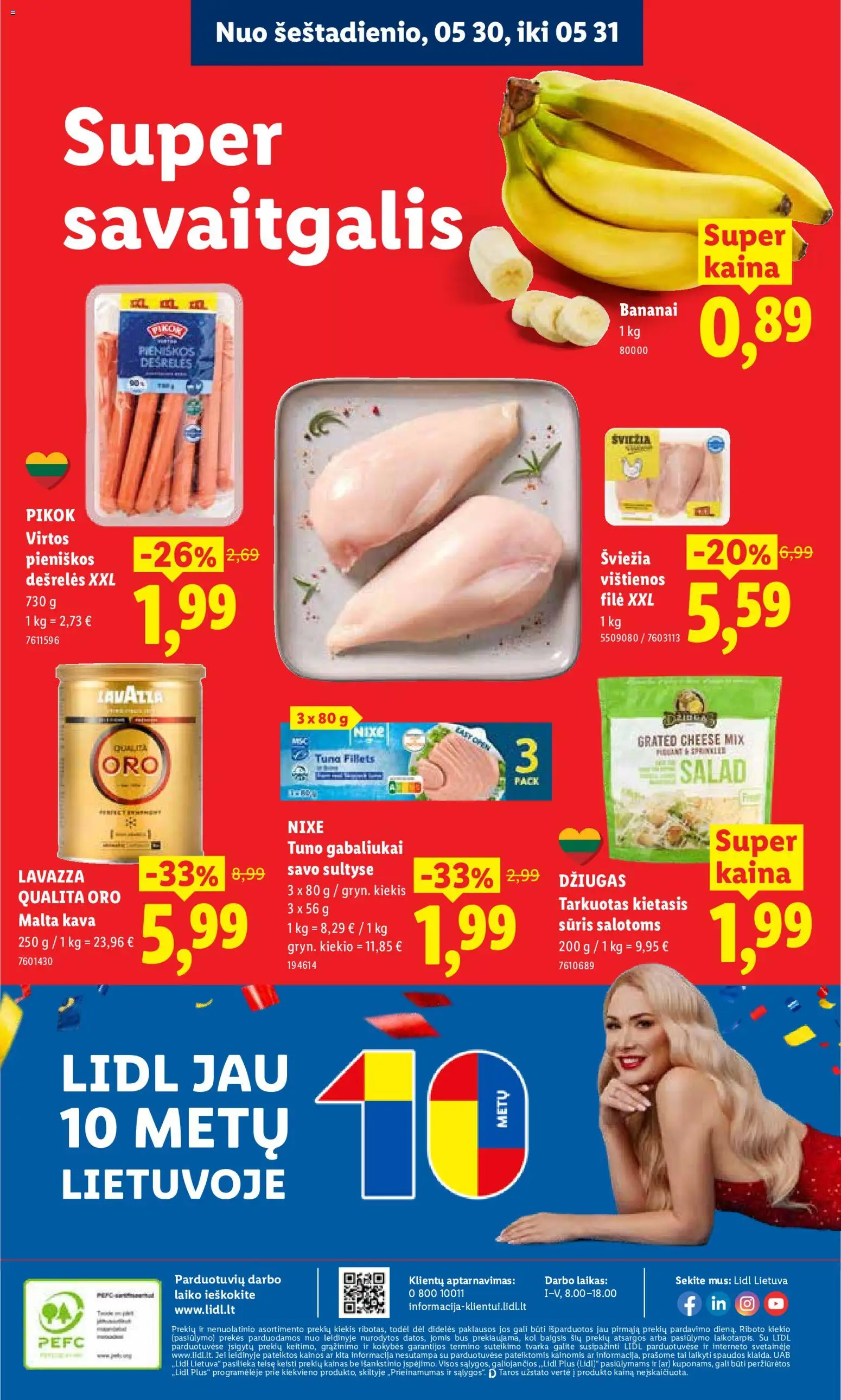 LIDL akcijos nuo 25.05.2026 | Puslapis: 32 | Prekių: Vištienos, Dešrelės, Sūris, Bananai