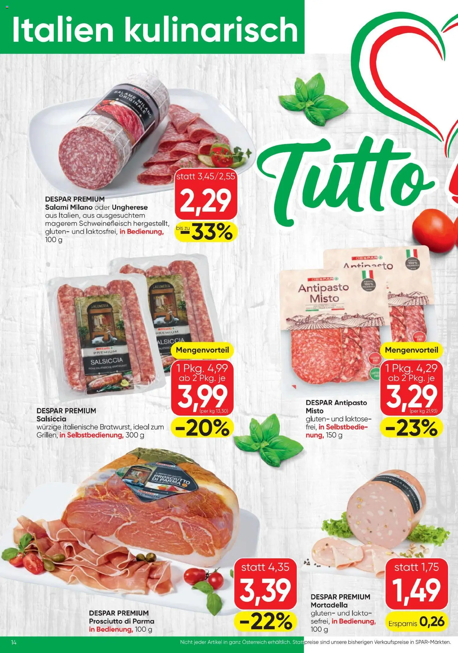 Spar - Flugblatt gültig ab 01.07.2026 | Seite: 14 | Produkte: Salami, Schweinefleisch