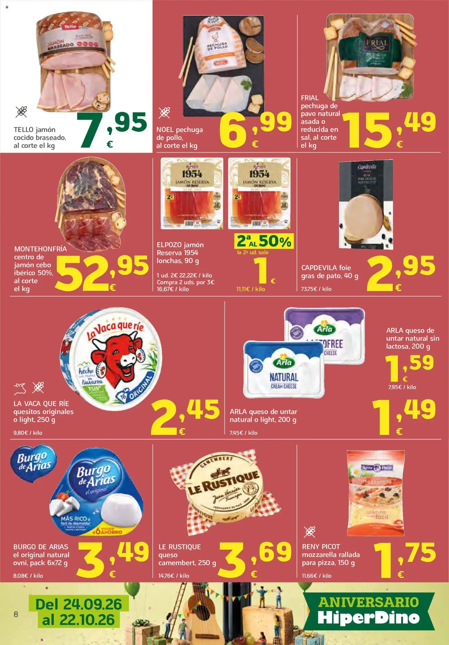 HiperDino folleto │ válido desde el 24/09/2026 | Página: 8 | Productos: Queso, Jamón, Mozzarella, Pavo