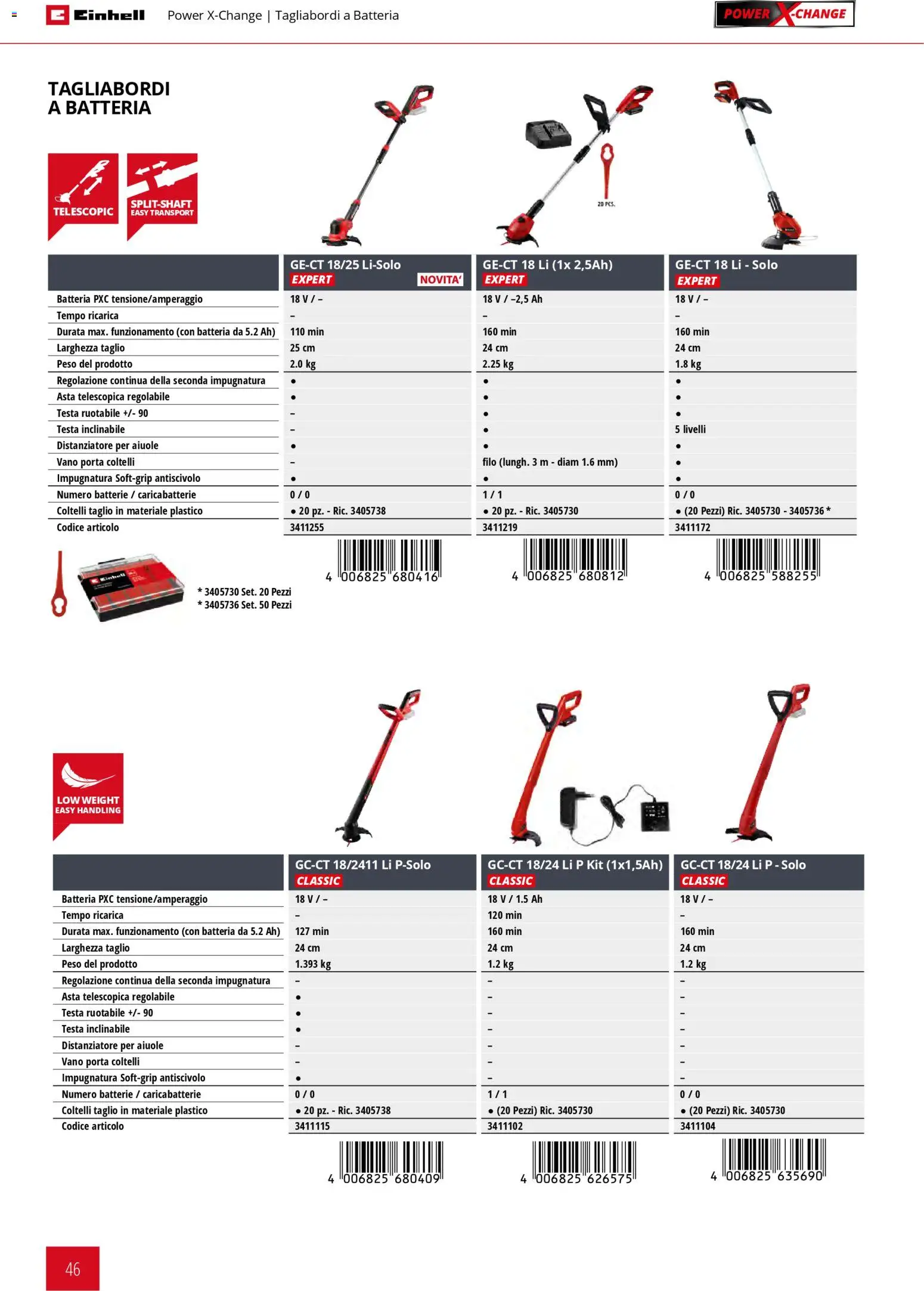 Volantino Einhell del 02/03/2026 | Pagina: 48 | Prodotti: Porta, Tagliabordi a batteria, Coltelli, Batterie