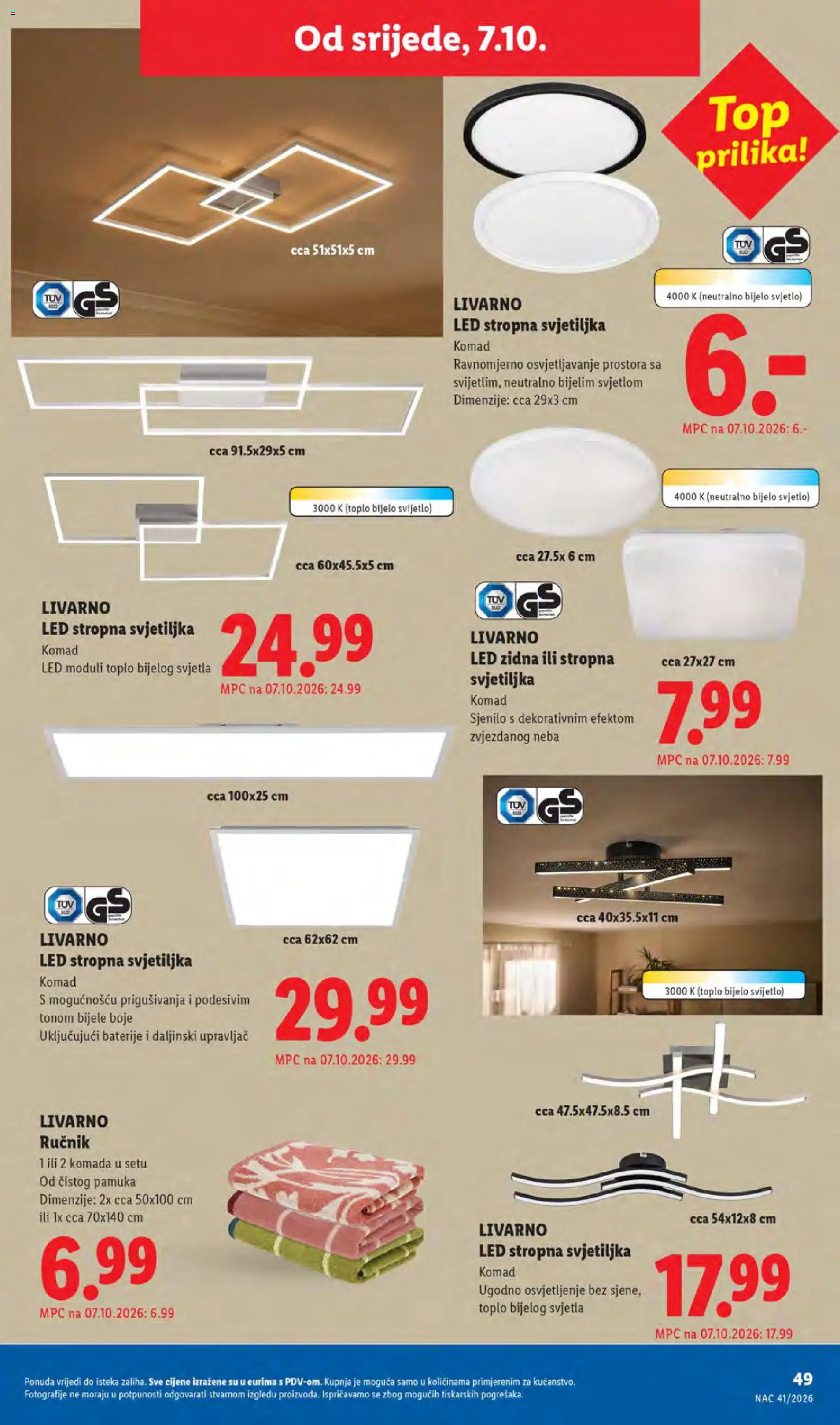 Lidl katalog | vrijedi od 05.10.2026 | Stranica: 49 | Proizvodi: Svjetiljka, Ručnik, Baterije, Led