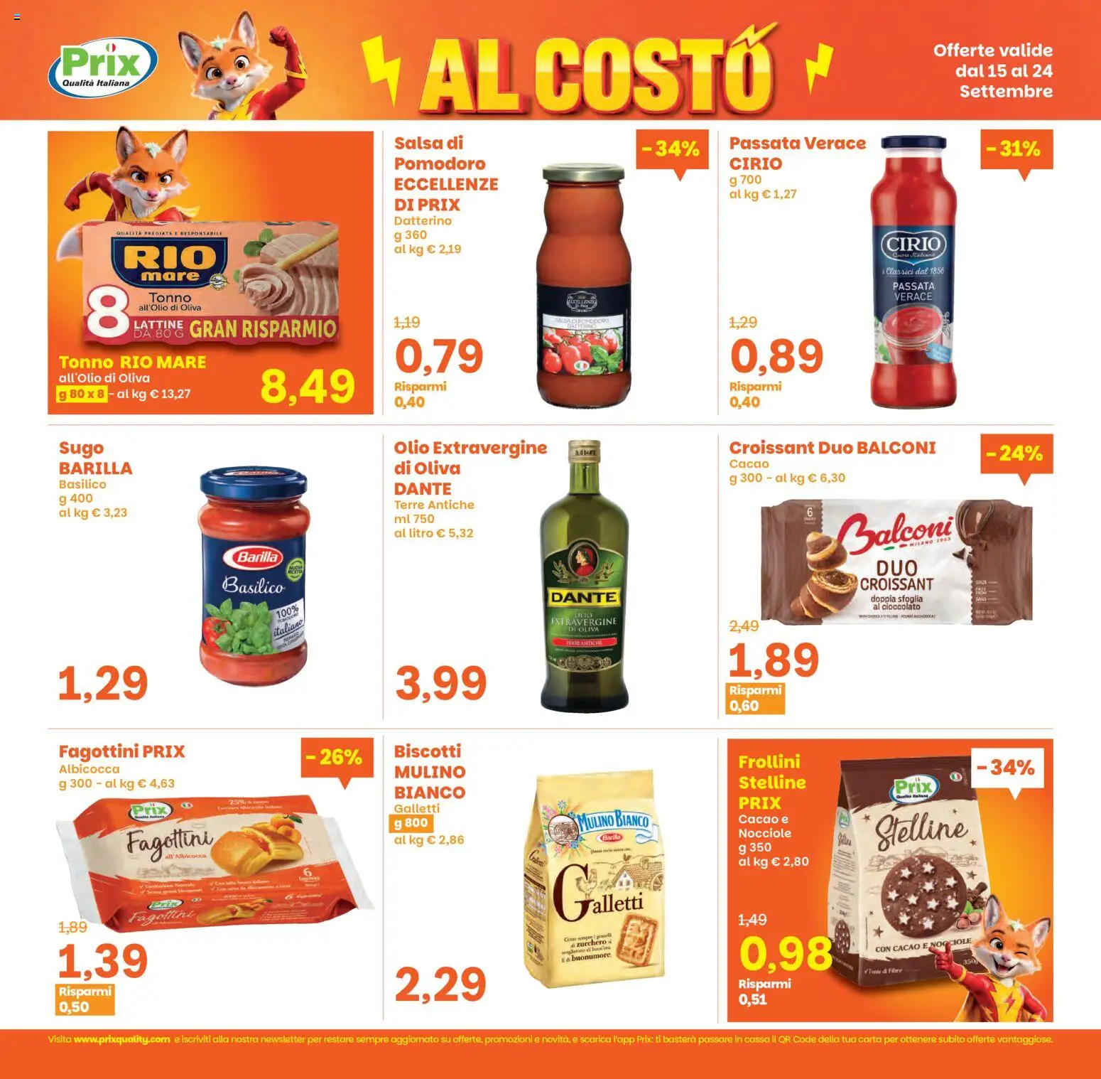 Volantino Prix del 15/09/2026 | Pagina: 3 | Prodotti: Pomodoro, Nocciole, Tonno, Croissant