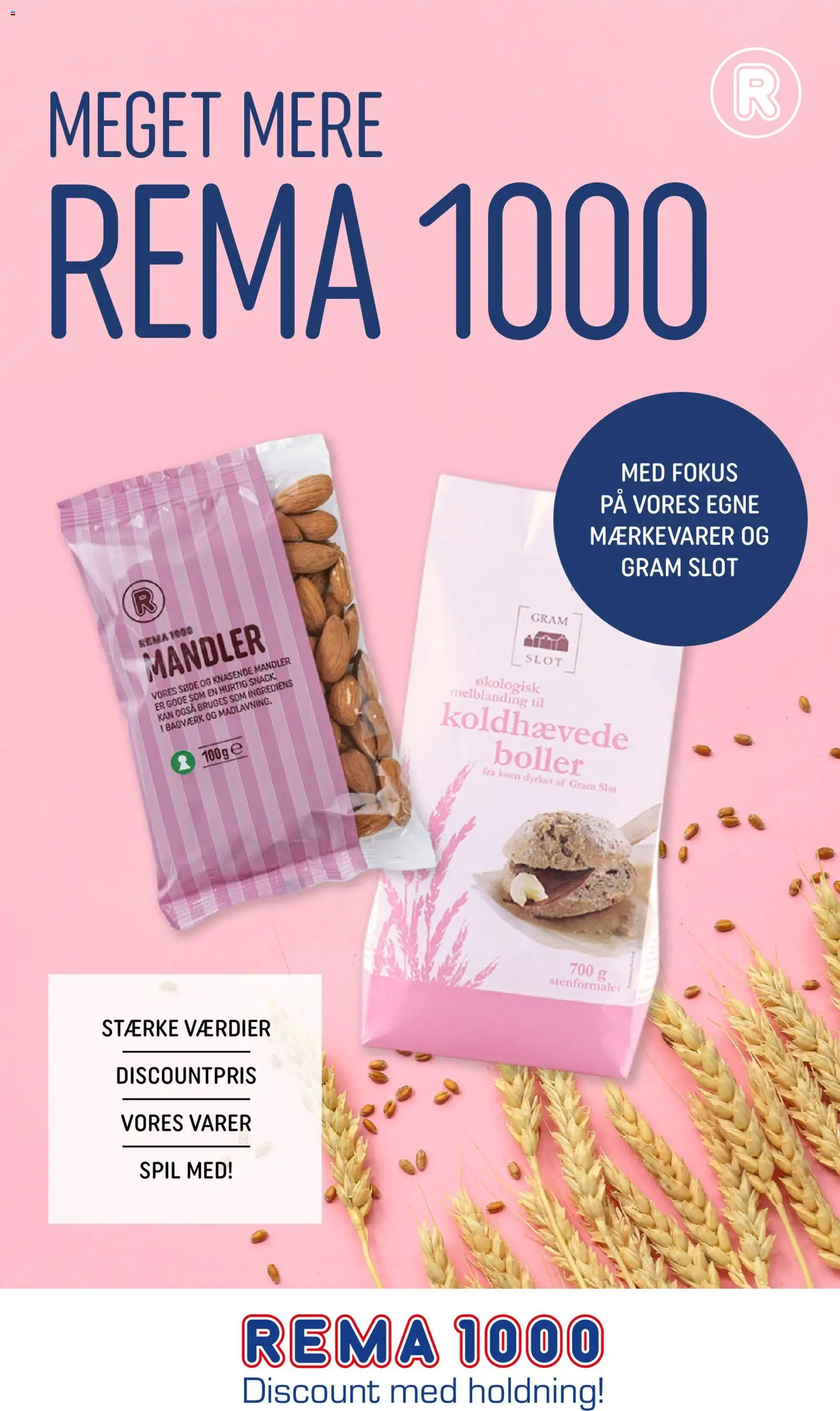 Rema 1000 tilbudsavis – gyldig fra 18.04.2026 | Side: 1 | Produkter: Korn, Mandler, Søm, Spil