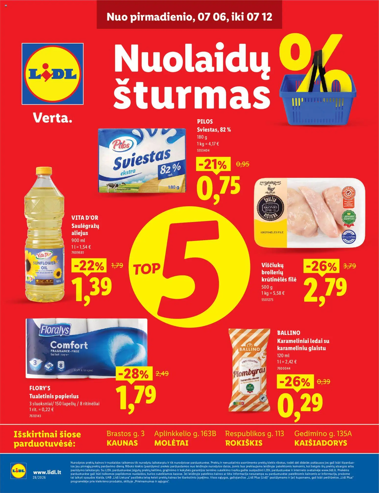 LIDL akcijos nuo 2026.07.06 | Puslapis: 1 | Prekių: Ledai, Sviestas, Aliejus, Plombyras