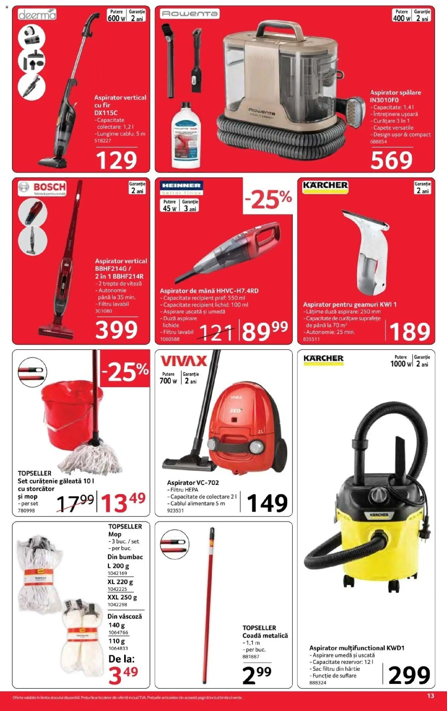 Noul catalog Selgros – valabil de la 16.10.2026 | Pagină: 13 | Produse: Aspirator, Storcător, Mop, Sac